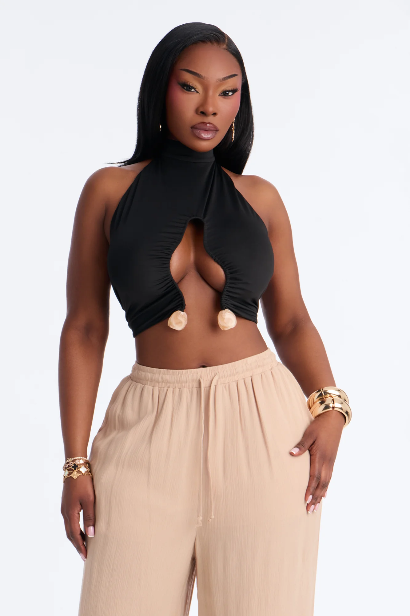 Bora Bora Stone Mock Neck Halter Top - Black - Image 5
