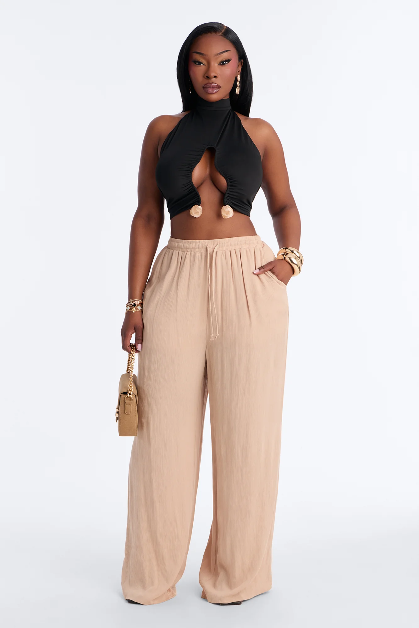 Bora Bora Stone Mock Neck Halter Top - Black - Image 6