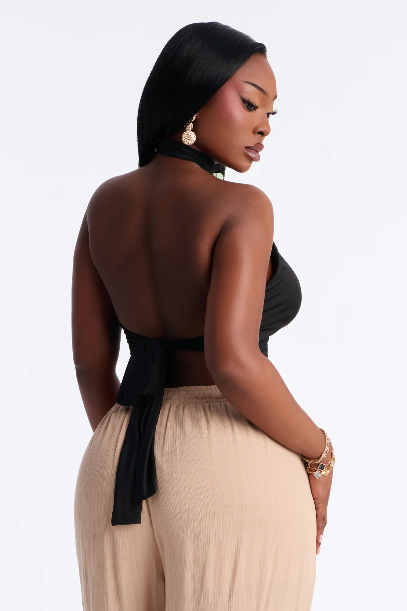 Bora Bora Stone Mock Neck Halter Top - Black - Image 8