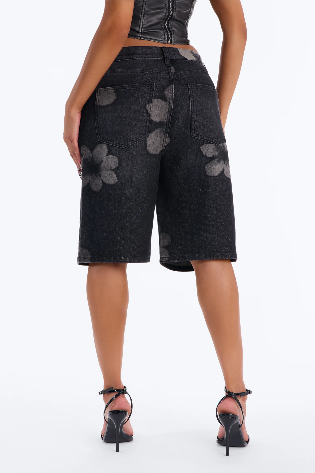Born To Bloom Crossover Denim Jorts - Black Wash - Image 4