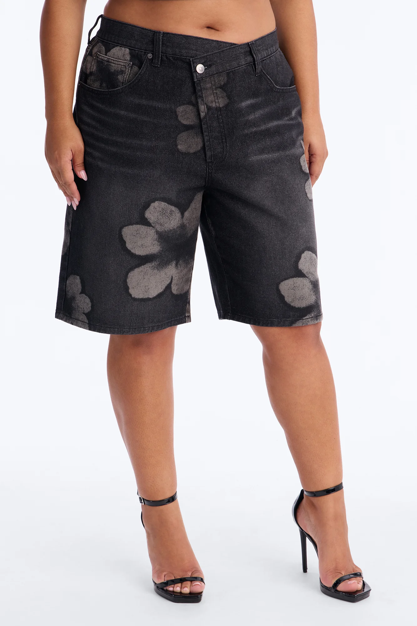 Born To Bloom Crossover Denim Jorts - Black Wash - Image 5