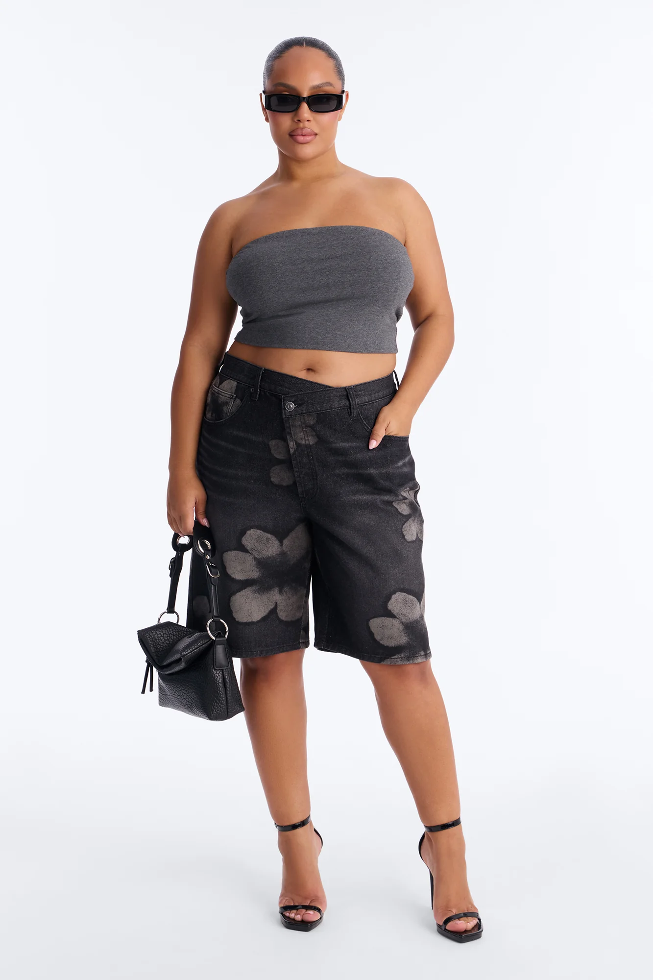 Born To Bloom Crossover Denim Jorts - Black Wash - Image 6