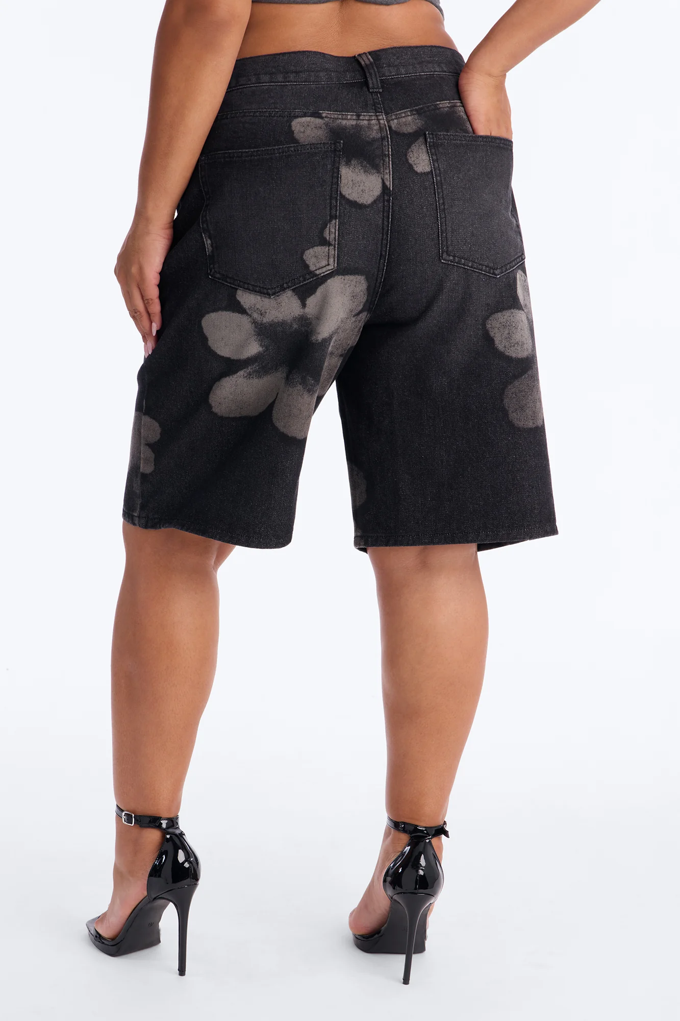 Born To Bloom Crossover Denim Jorts - Black Wash - Image 7