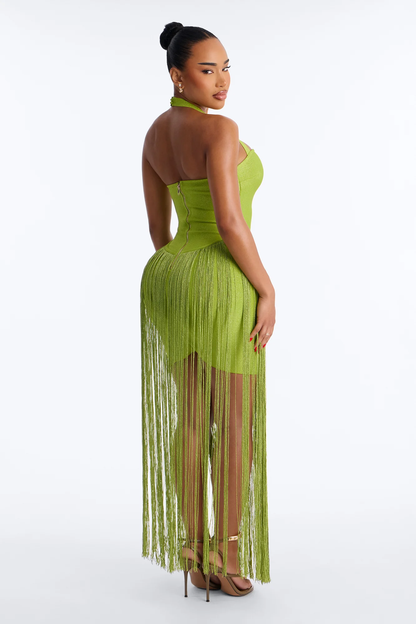 Bossy Tiara Glitter Bandage Maxi Dress - Chartreuse - Image 4