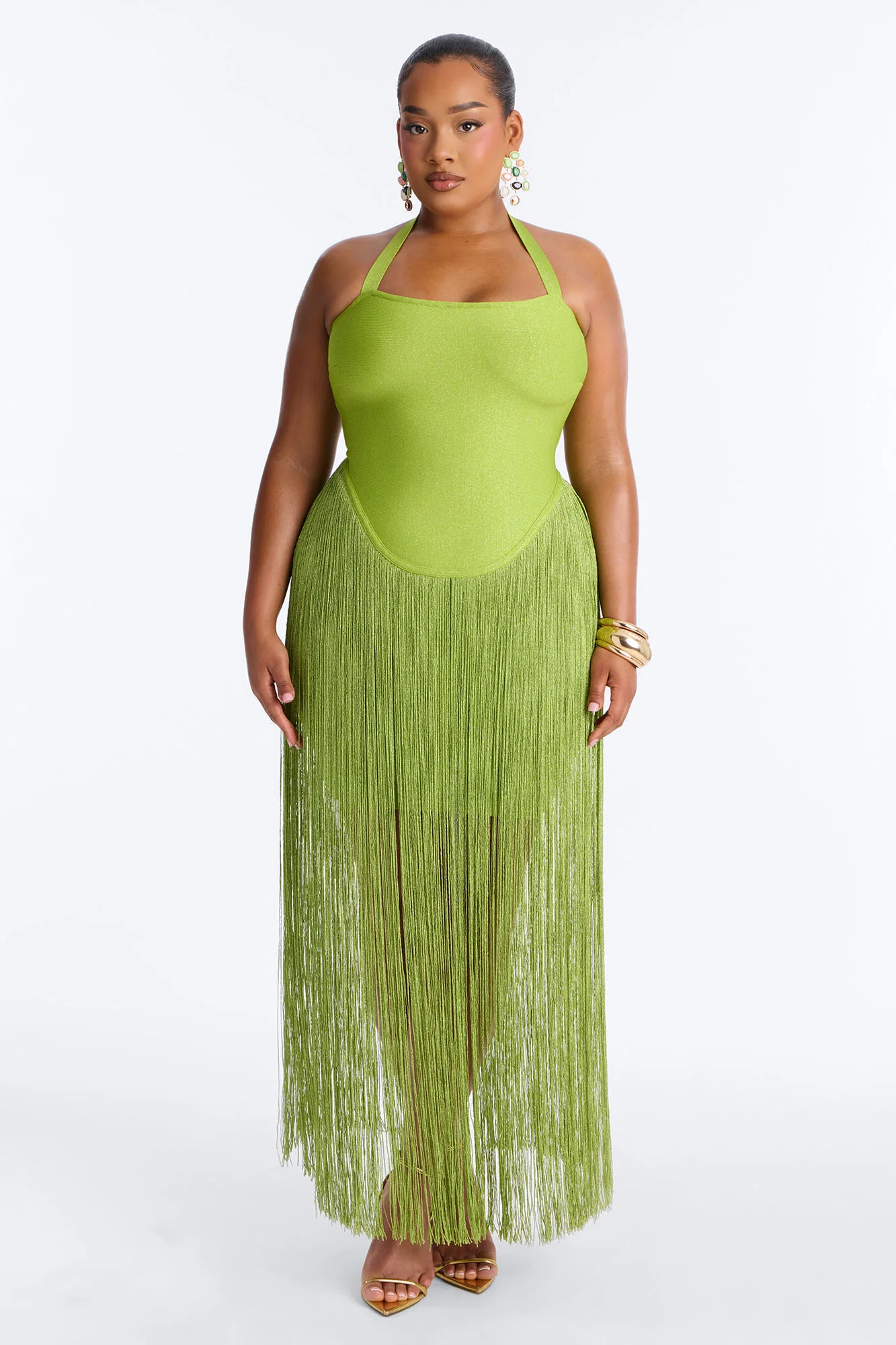 Bossy Tiara Glitter Bandage Maxi Dress - Chartreuse - Image 5