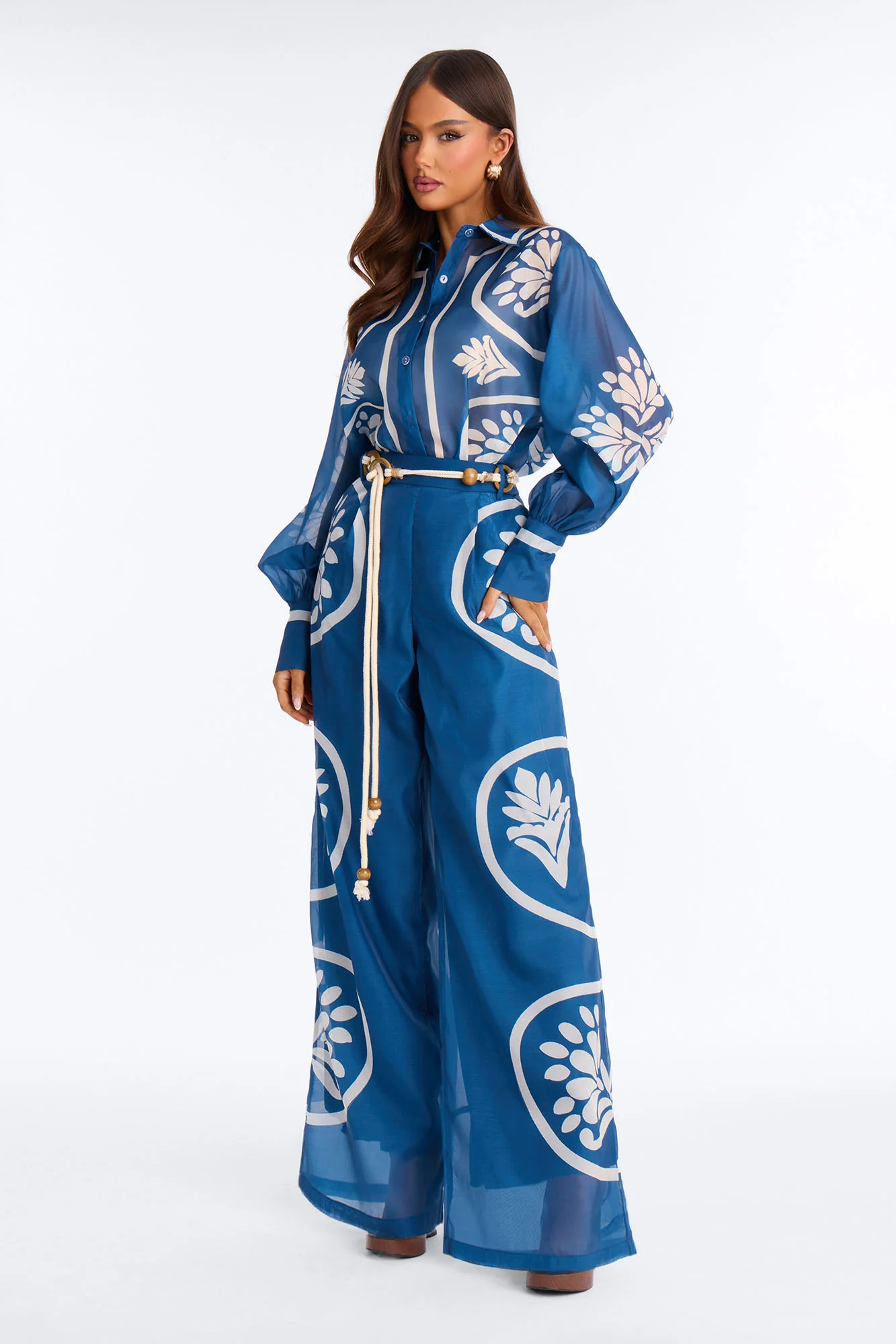 Botanical Flow Pant Set - Blue