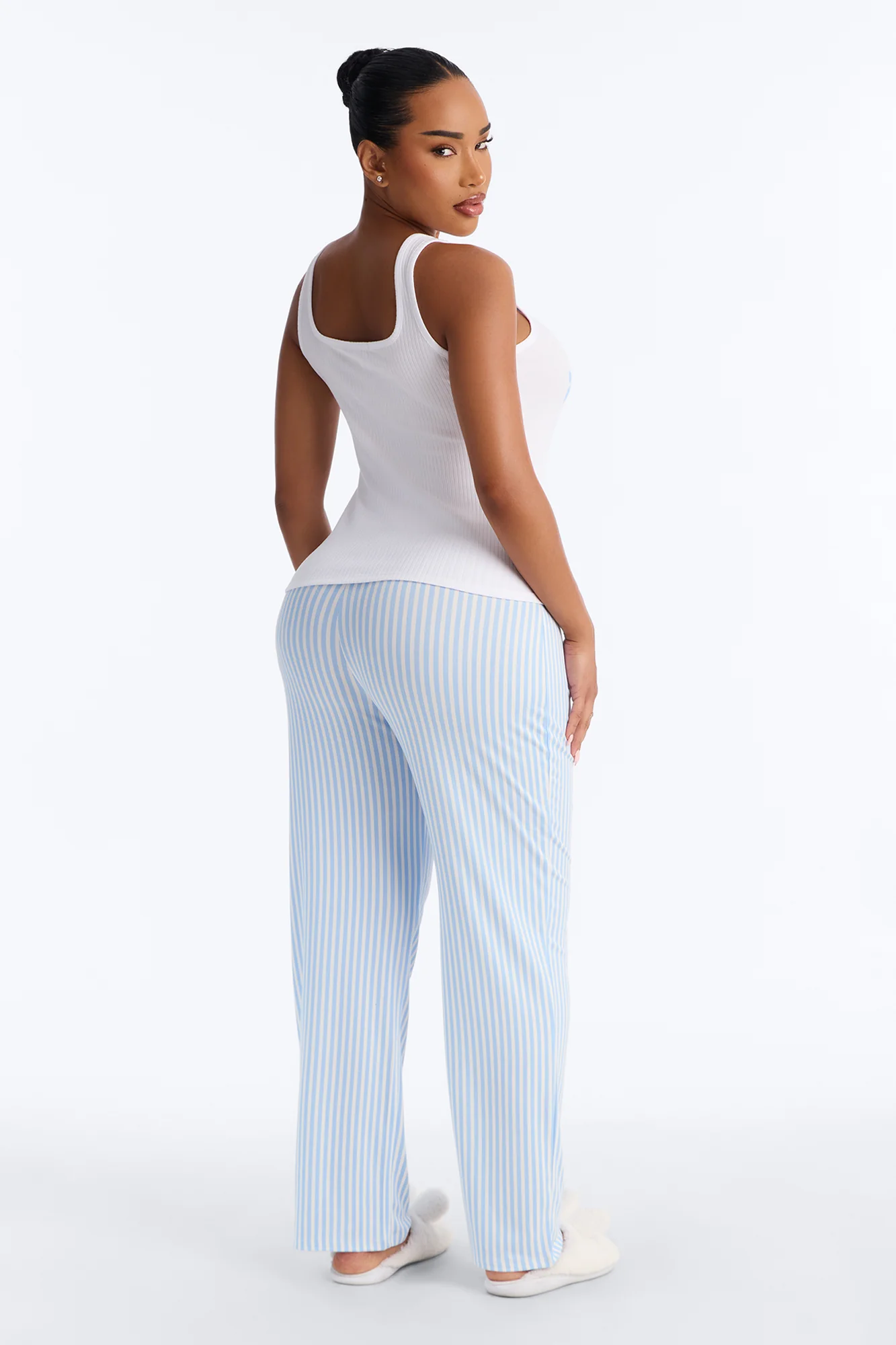 Bow Down Boxer PJ Pant Set - White/Blue - Image 4