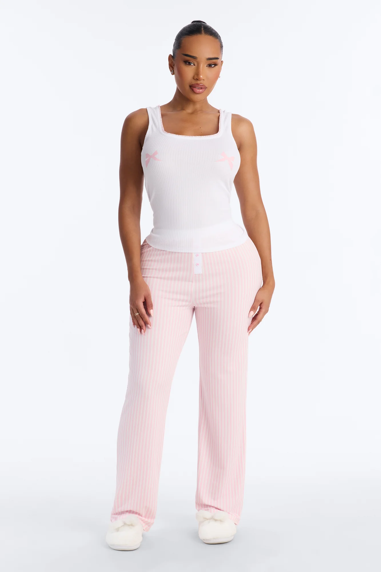 Bow Down Boxer PJ Pant Set - White/Pink