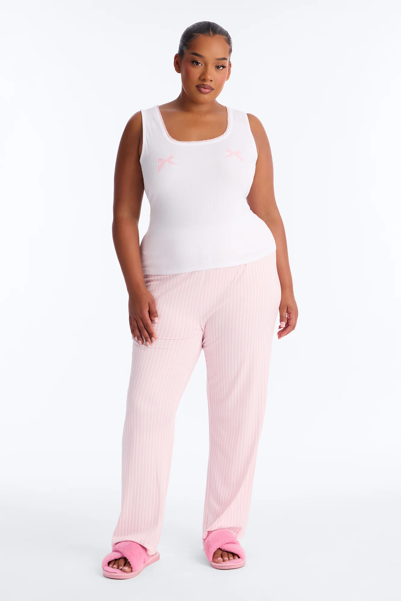 Bow Down Boxer PJ Pant Set - White/Pink - Image 5