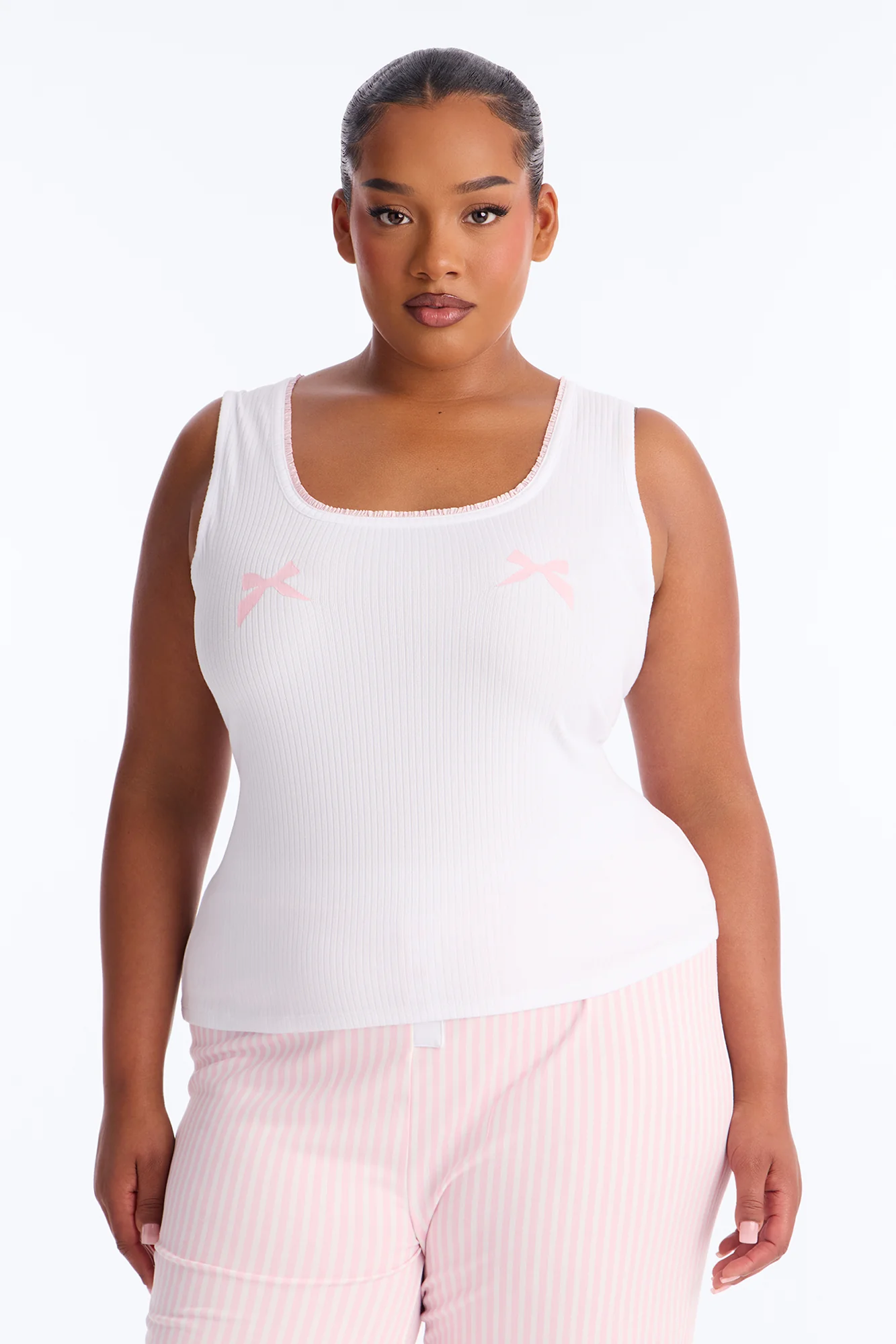 Bow Down Boxer PJ Pant Set - White/Pink - Image 6