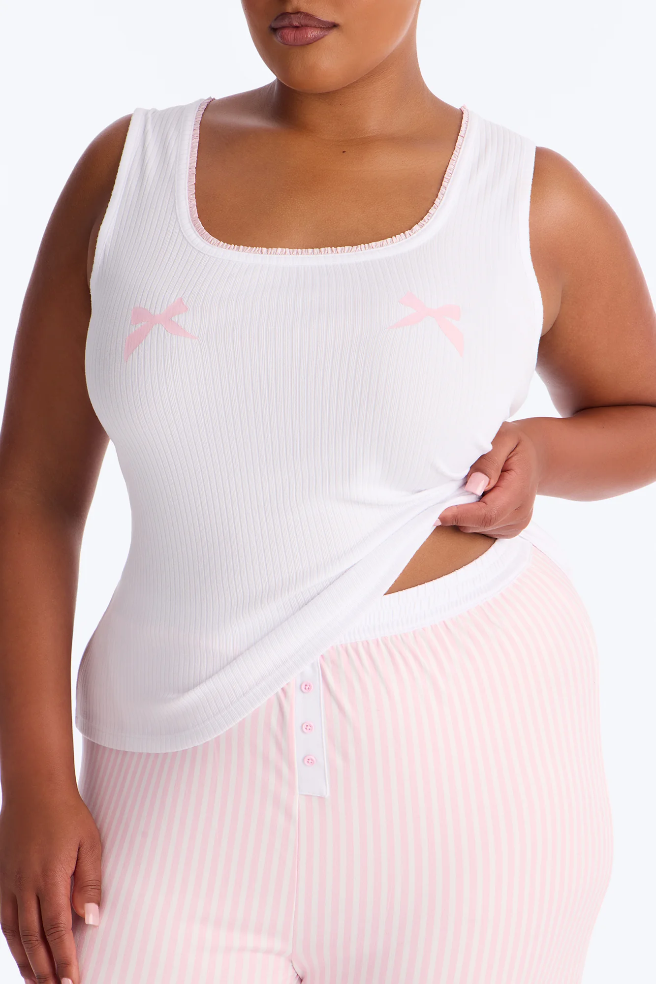 Bow Down Boxer PJ Pant Set - White/Pink - Image 7