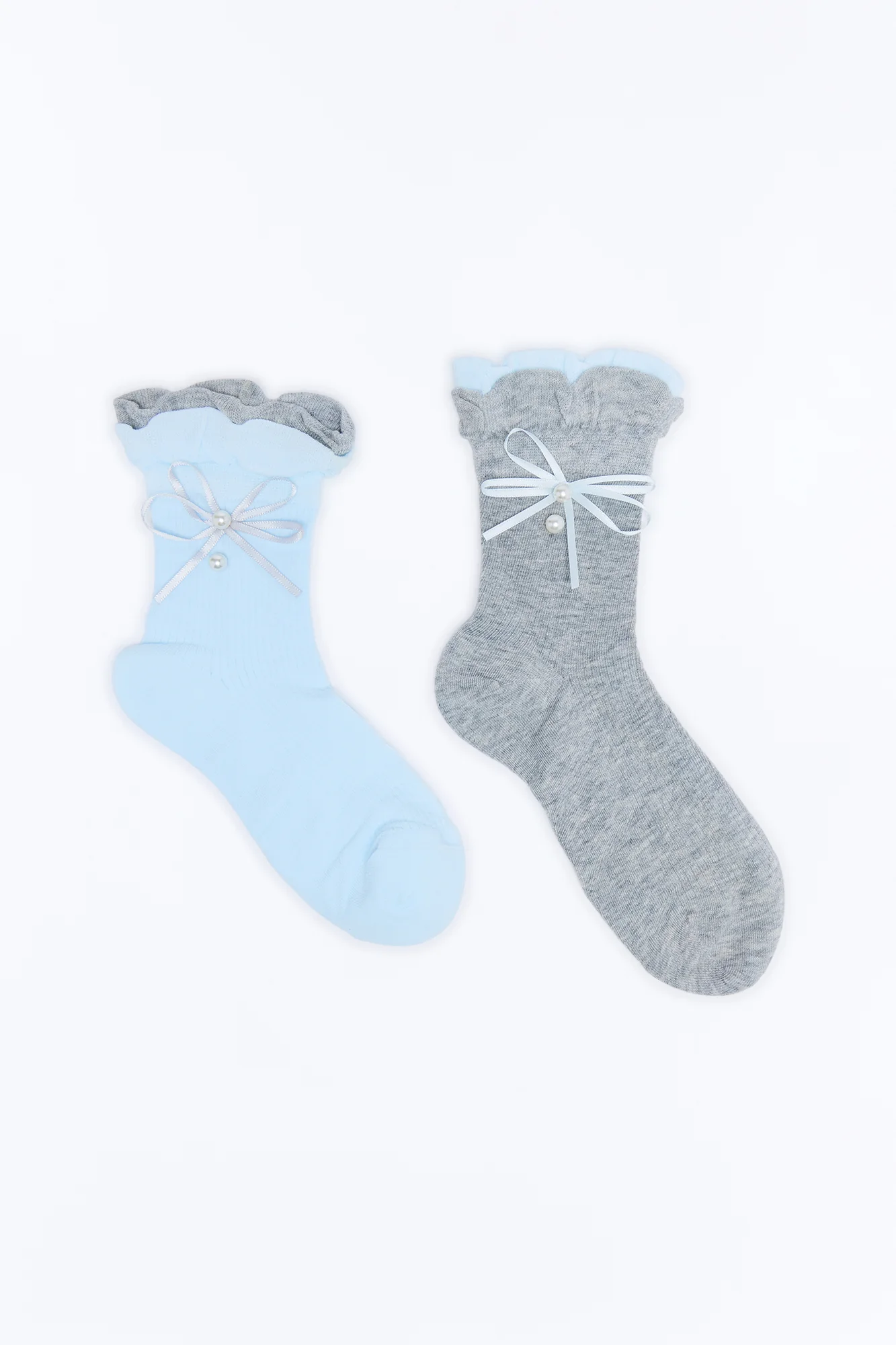 Bows And Pearls 2 Pack Crew Socks - Blue/combo
