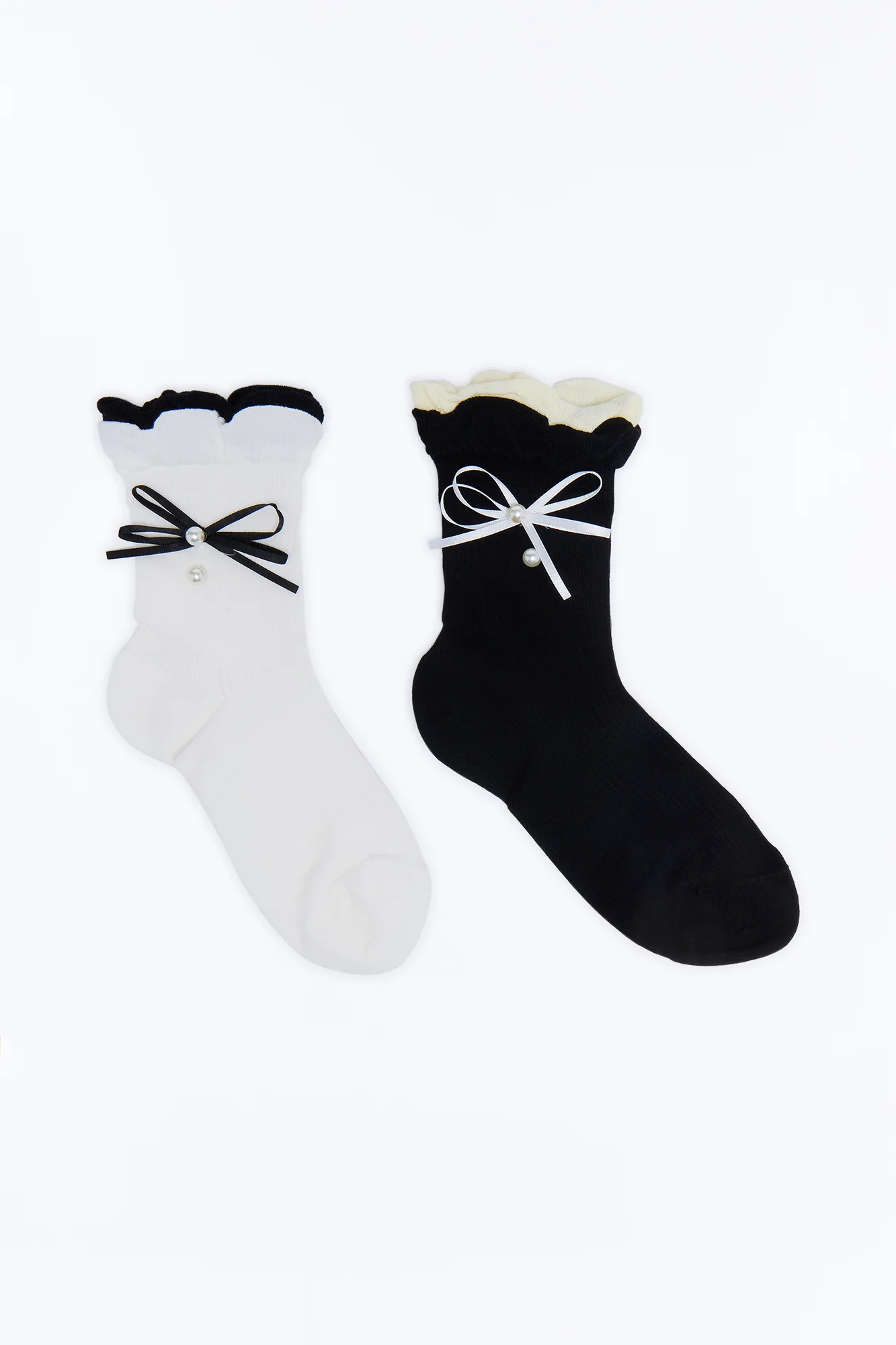 Bows And Pearls 2 Pack Crew Socks - Cream/combo