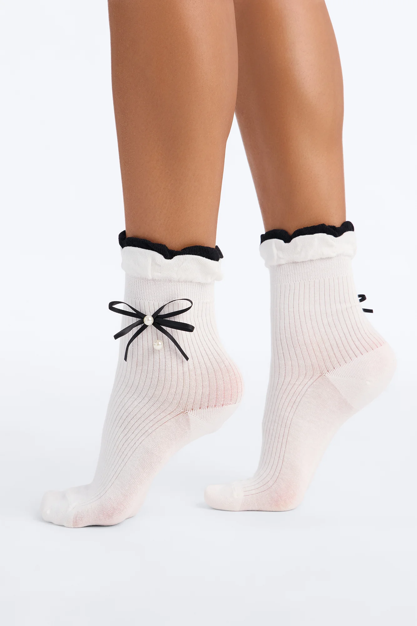 Bows And Pearls 2 Pack Crew Socks - Cream/combo - Image 2
