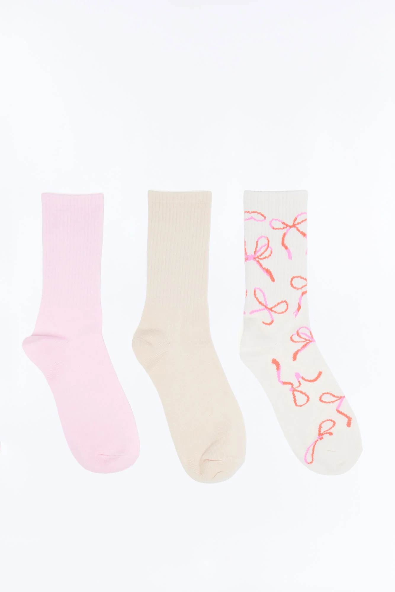 Bows And Promises 3 Pack Crew Socks - Pink/combo