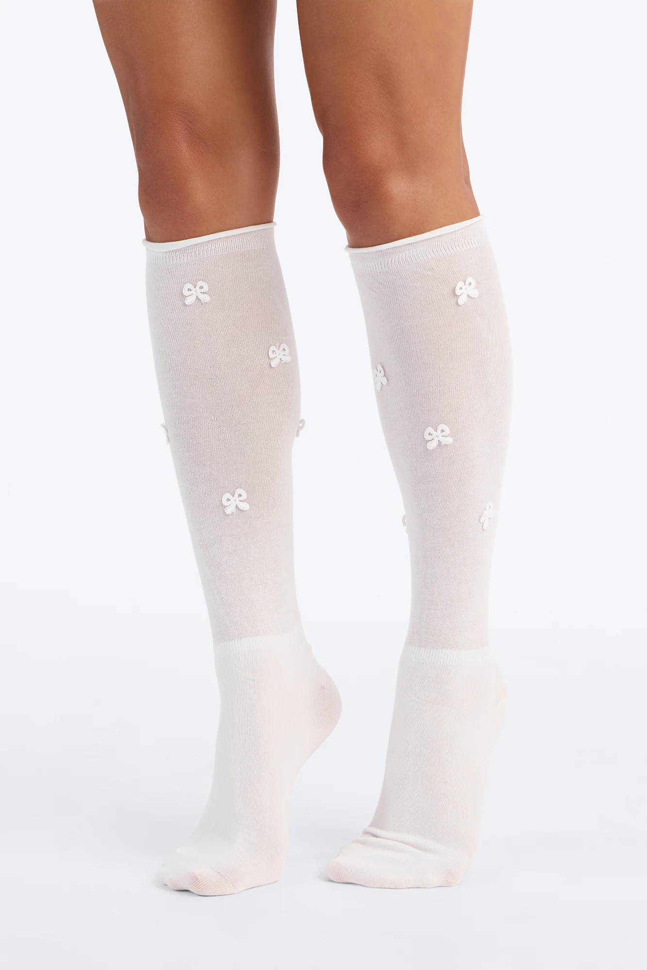 Bows On Bows Knee High Socks - White