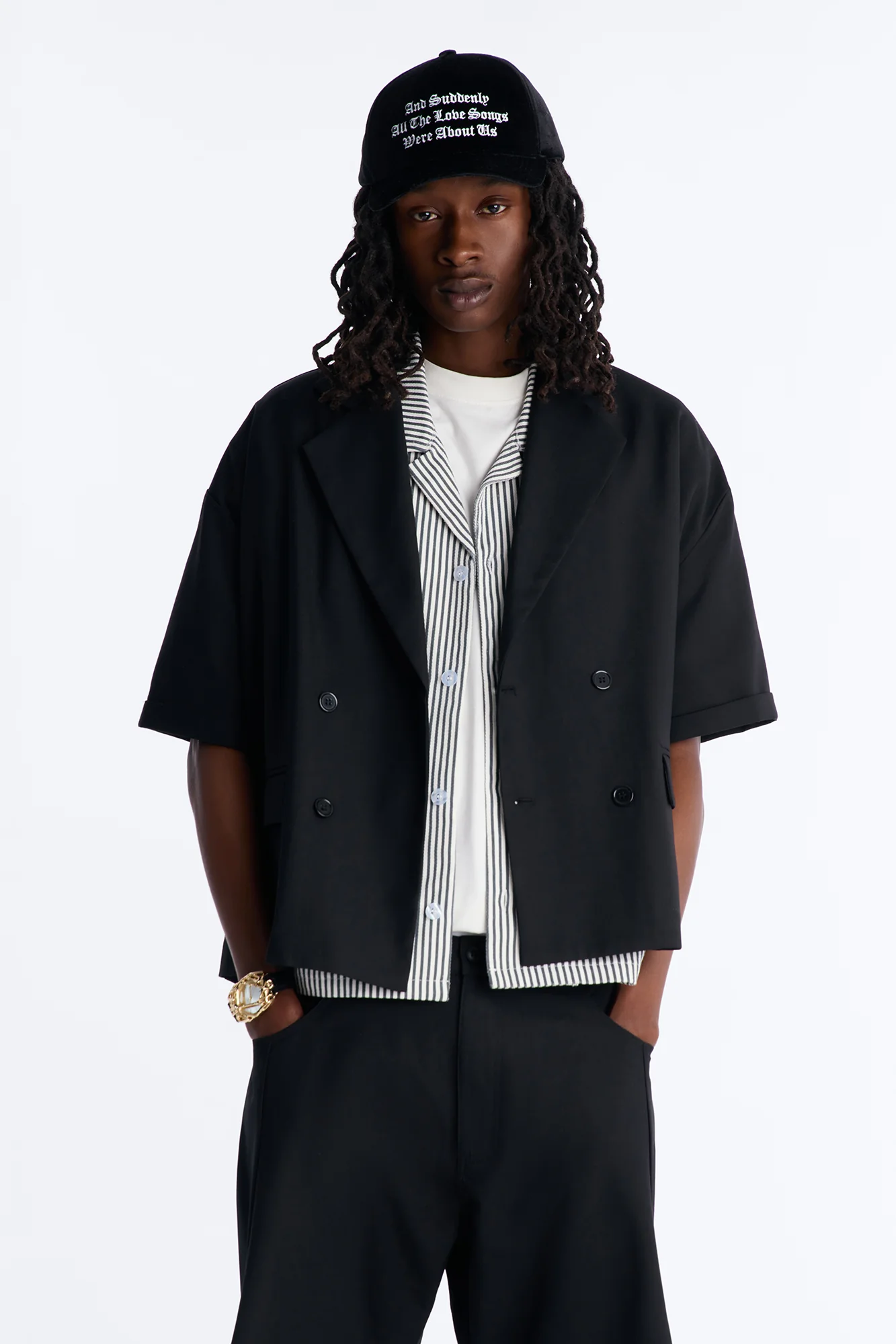 Boxy Cropped Icon Quad Button Shirt Blazer - Black