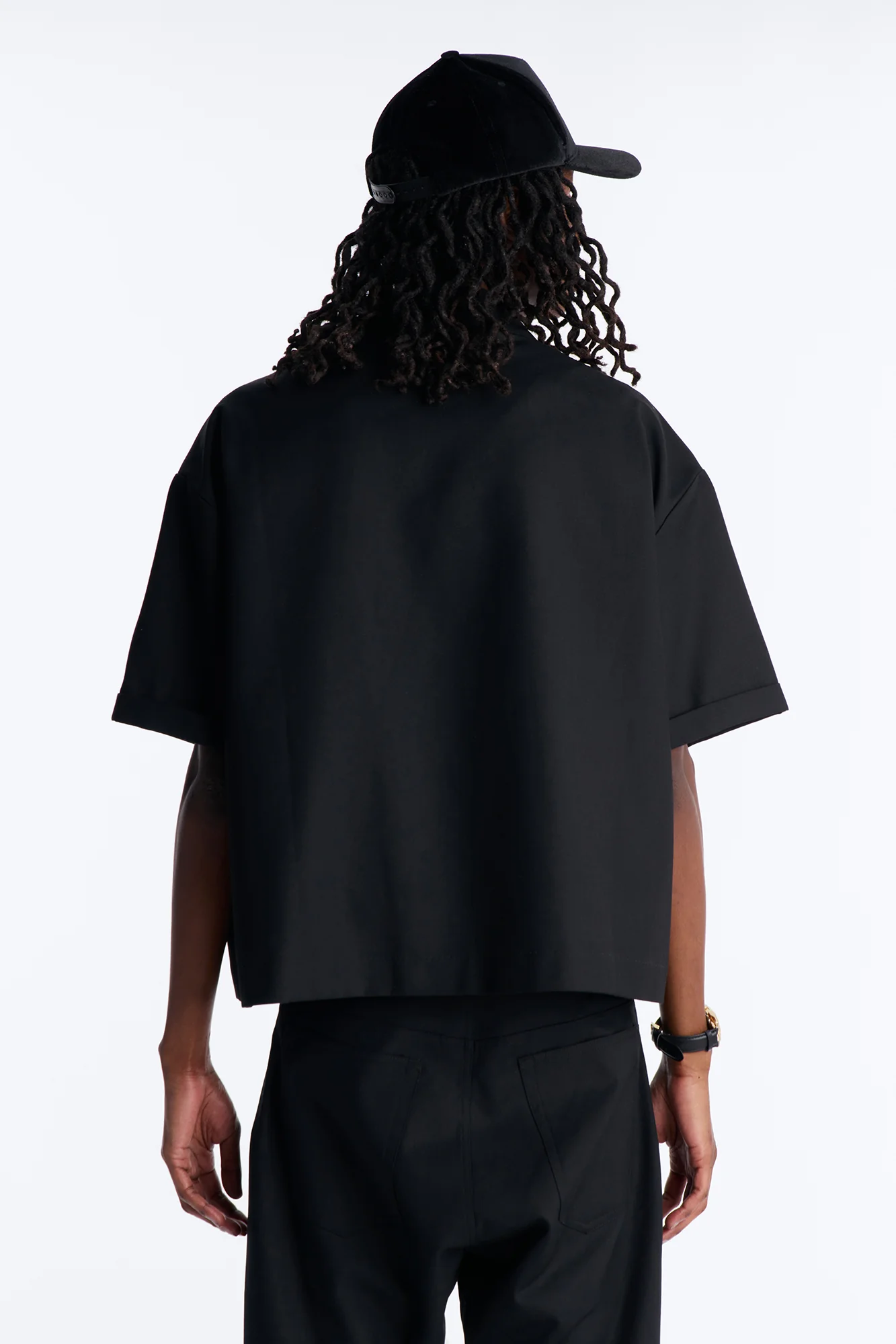 Boxy Cropped Icon Quad Button Shirt Blazer - Black - Image 4