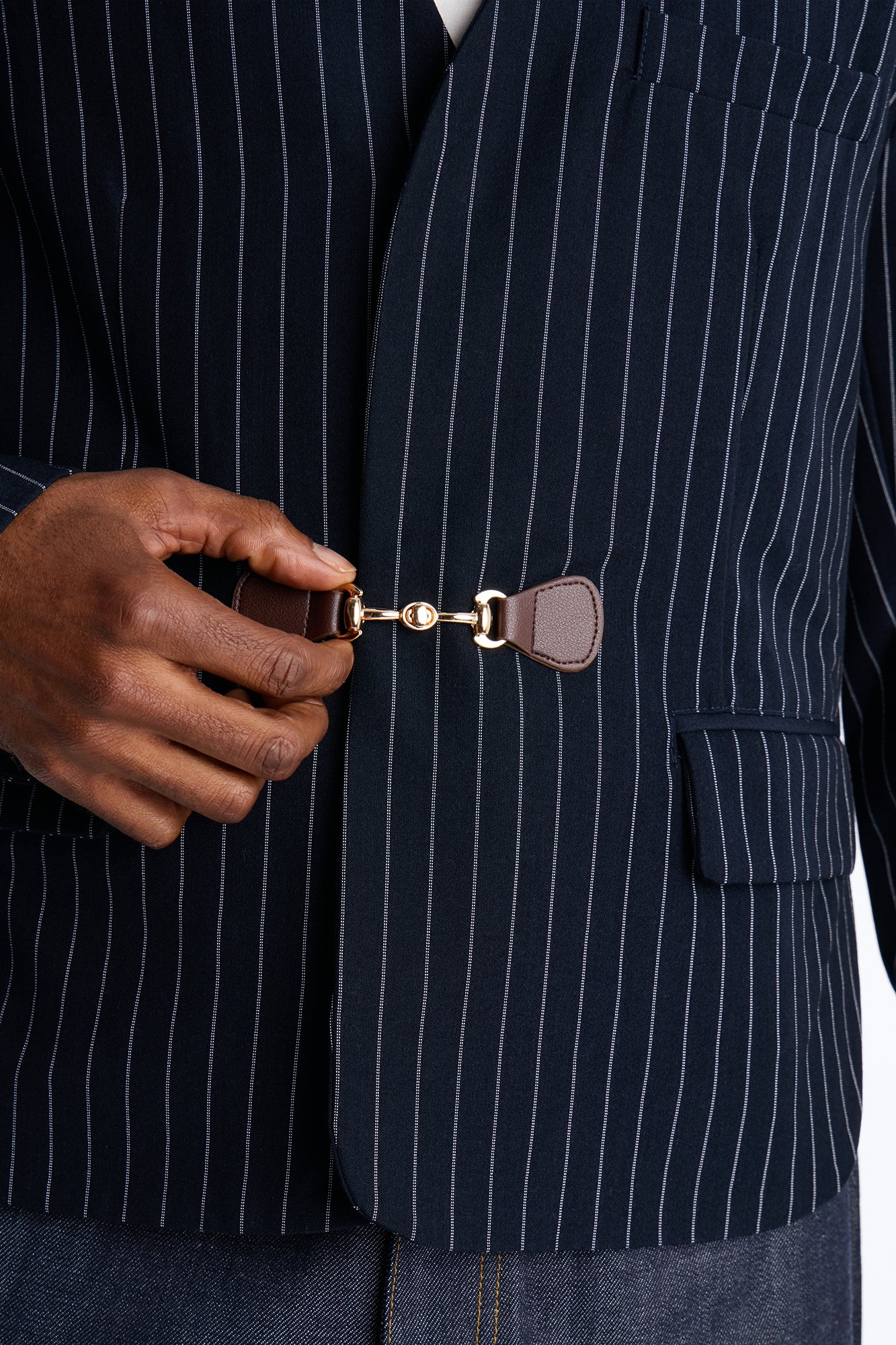 Boxy Cropped Pin Striped Cut Out Blazer - Blue - Image 4