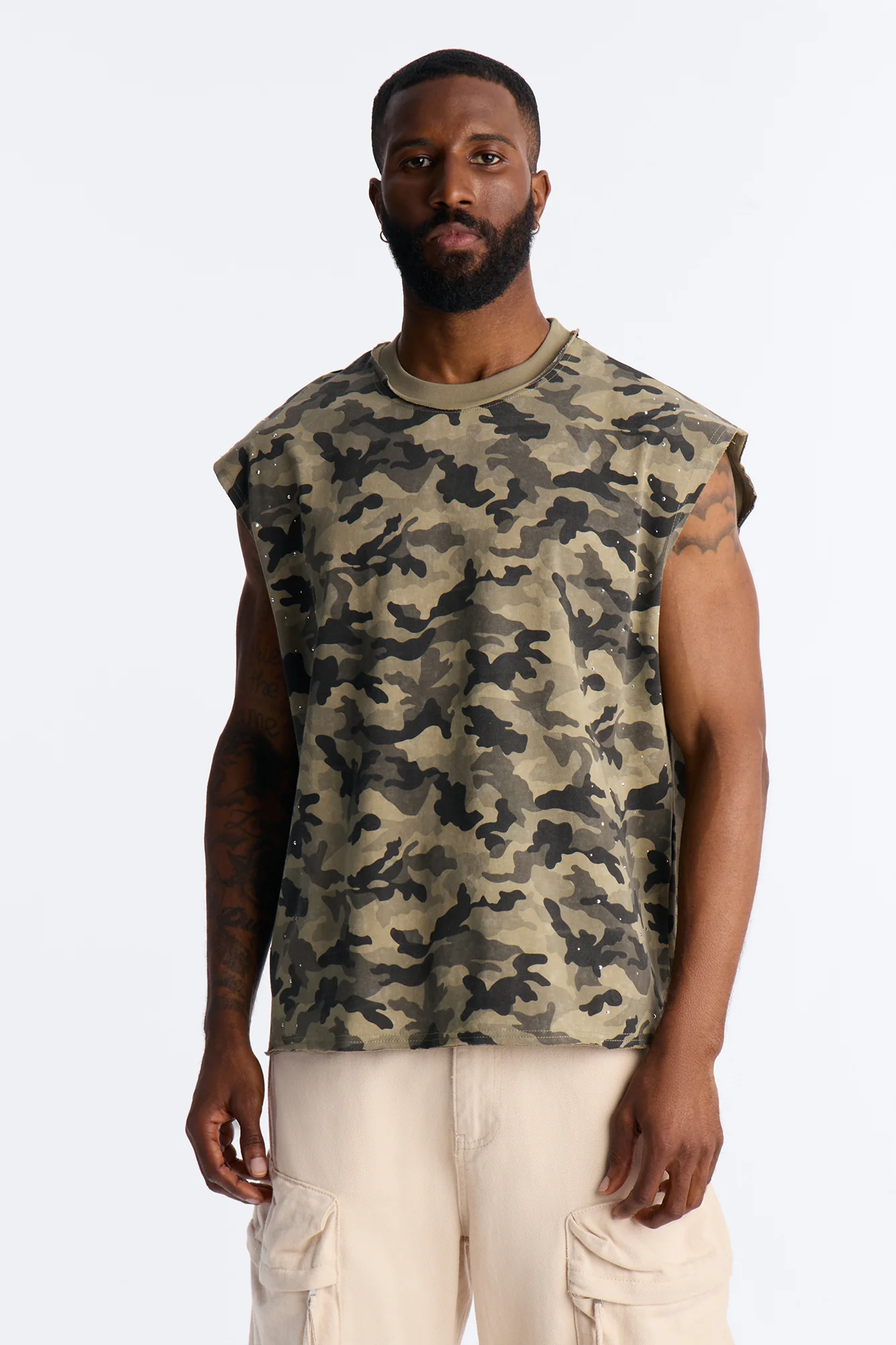 Boxy Cropped Street Soldier Camo Muscle Tee - Camouflage
