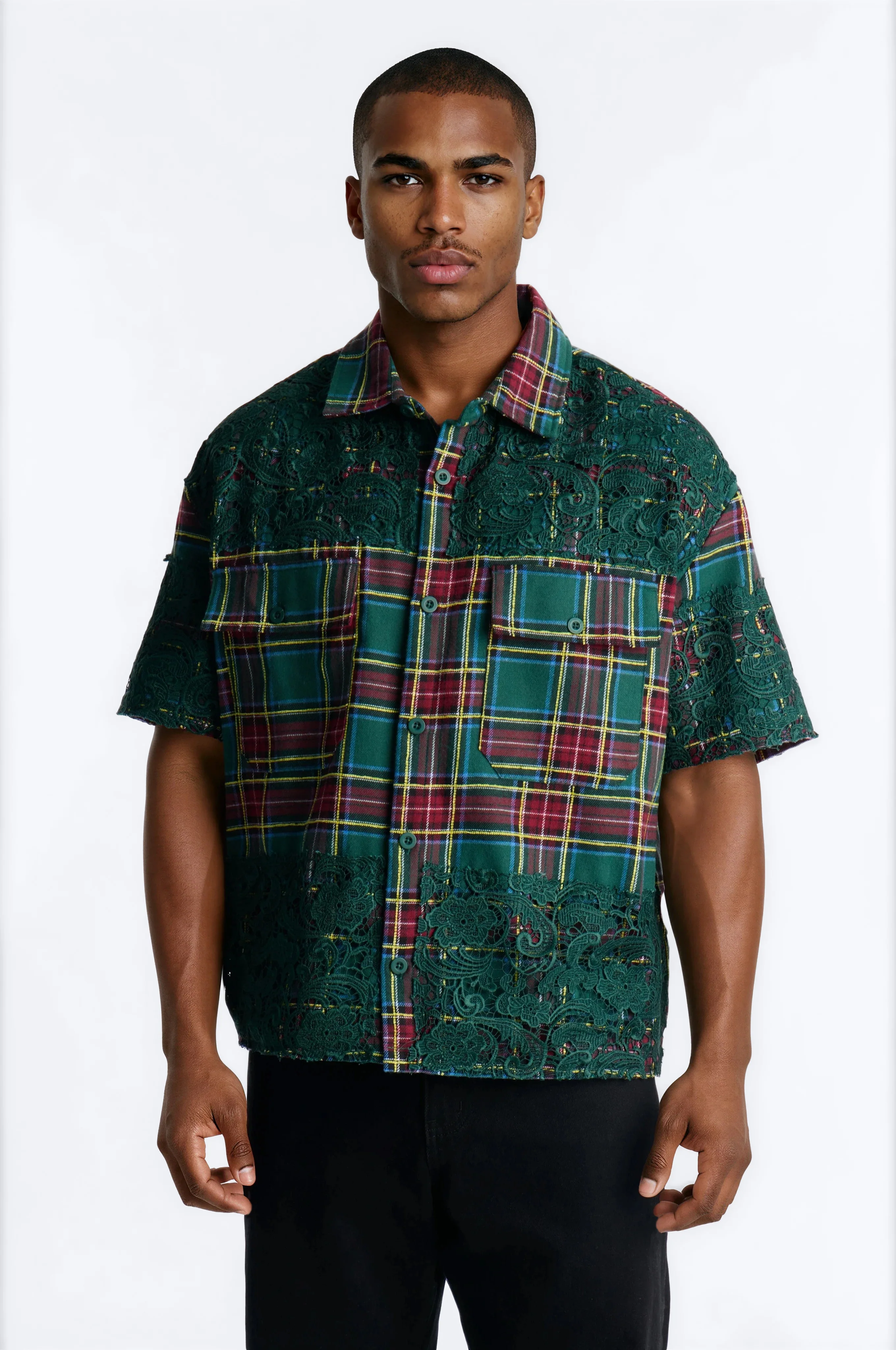Boxy Garden Of Tomorrow Plaid Button Up Shirt - Green/combo