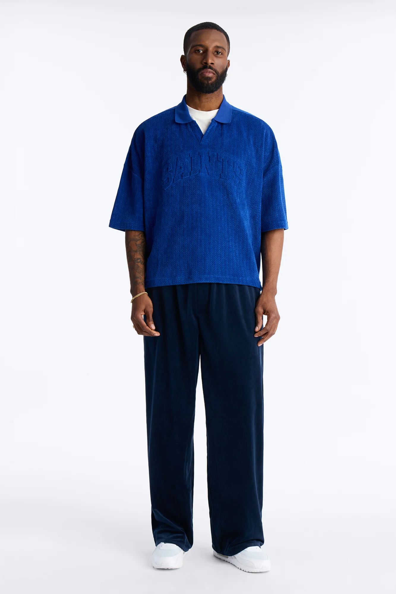 Boxy Cropped Lexington Saints Johnny Collar Polo - Blue - Image 2