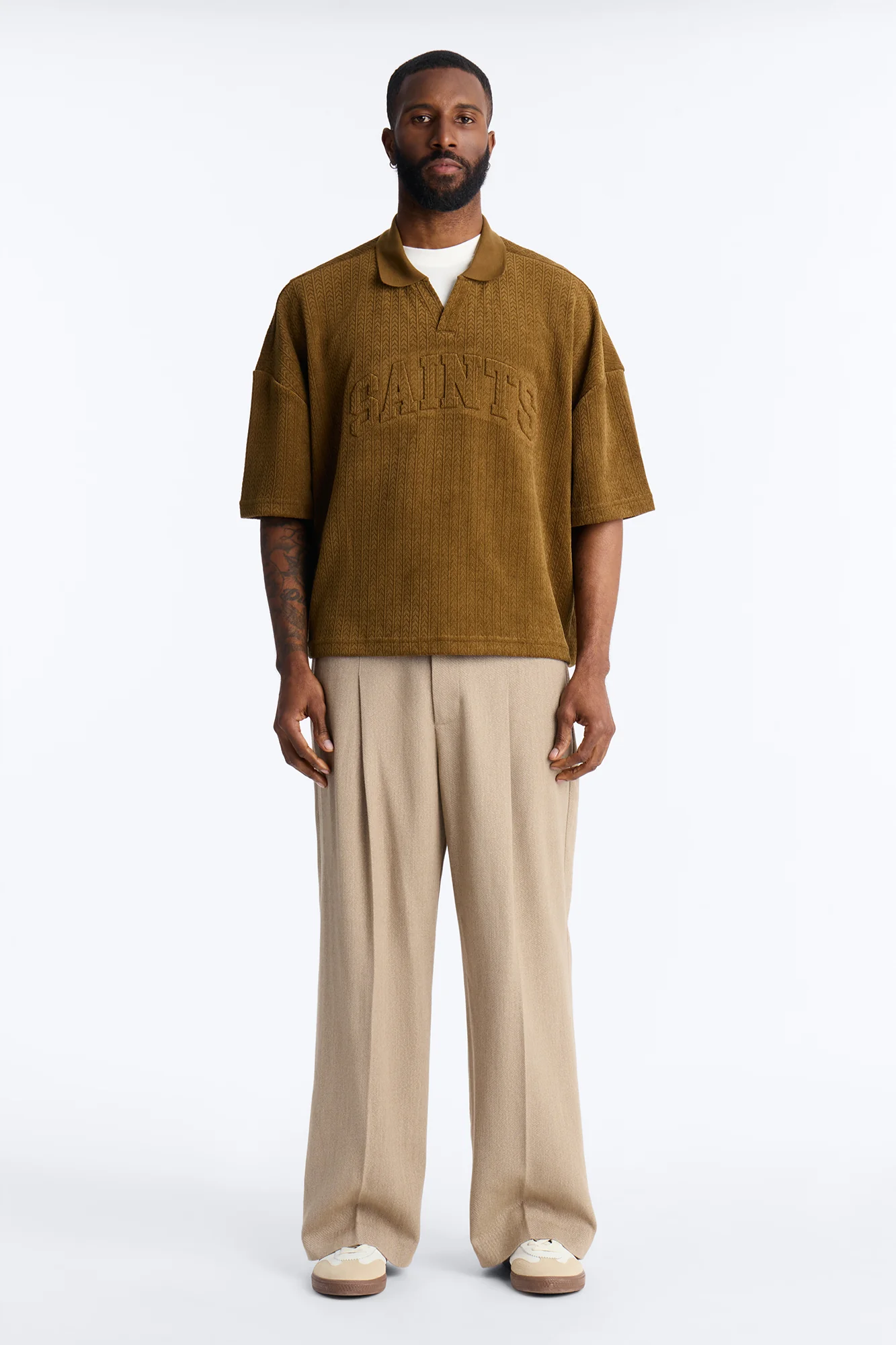 Boxy Cropped Lexington Saints Johnny Collar Polo - Brown - Image 2