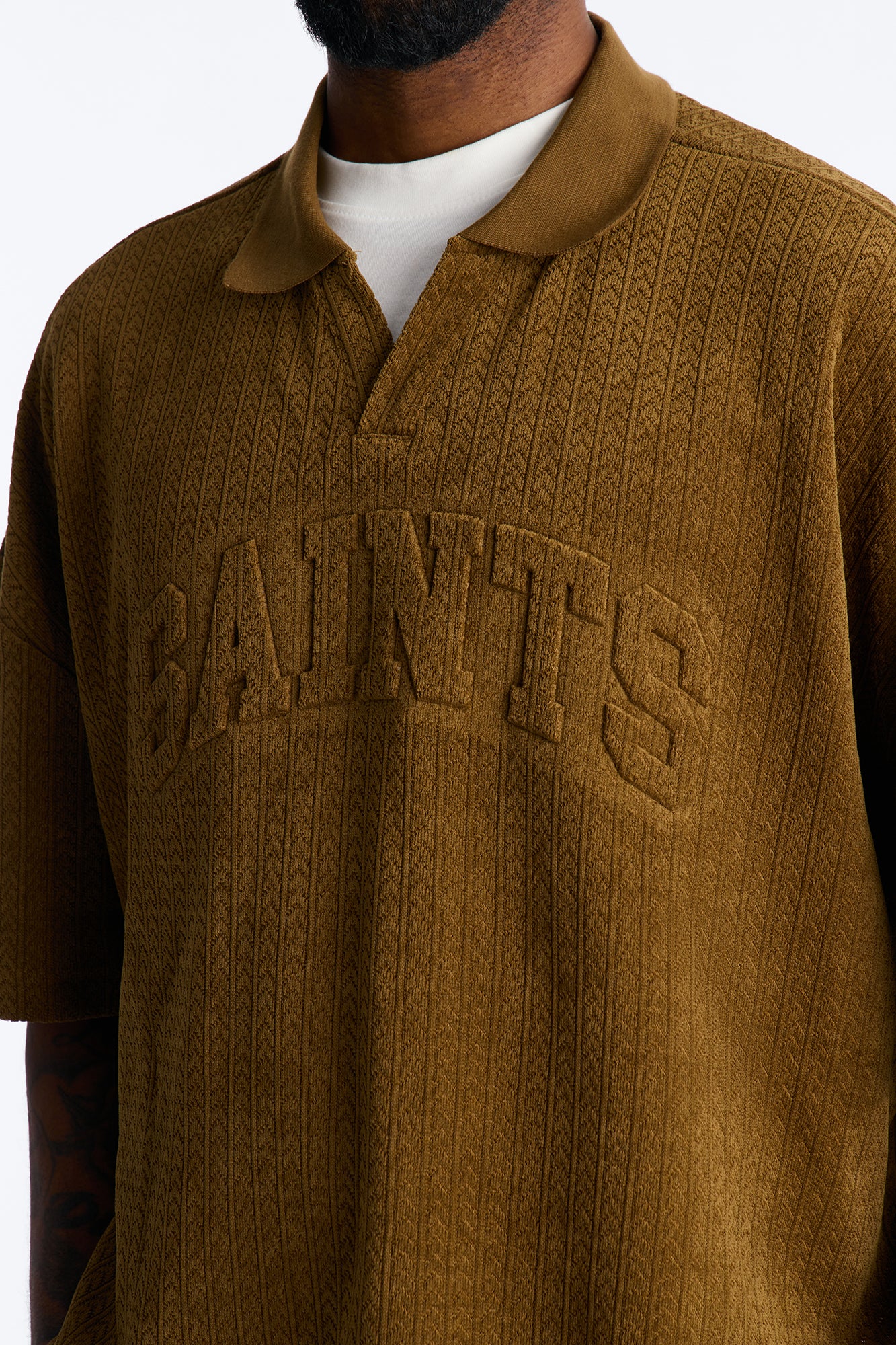 Boxy Cropped Lexington Saints Johnny Collar Polo - Brown - Image 3