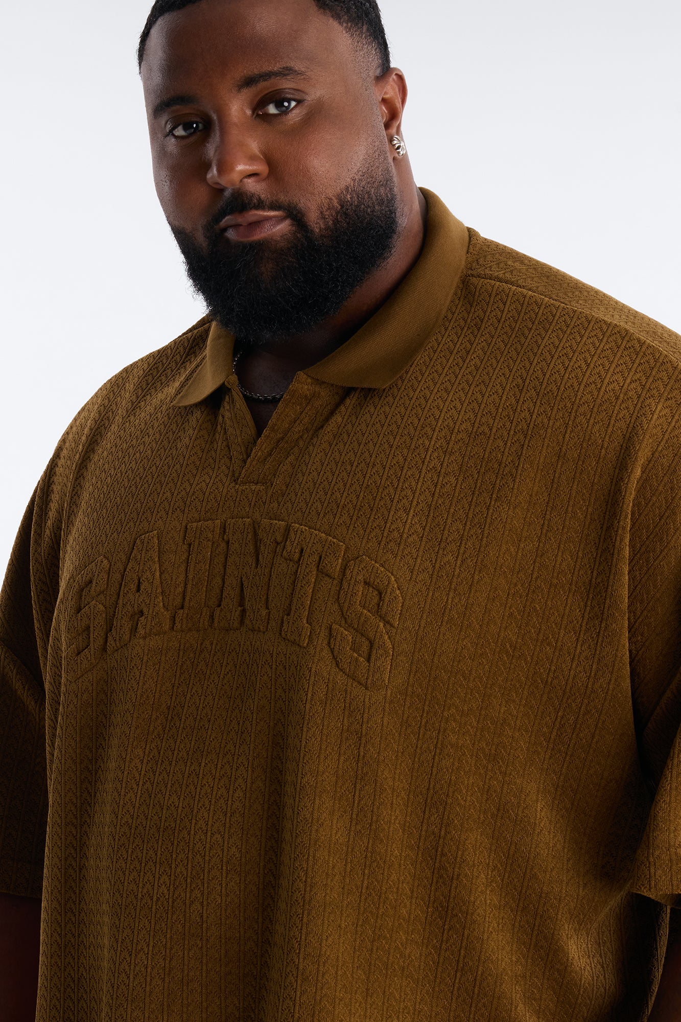 Boxy Cropped Lexington Saints Johnny Collar Polo - Brown - Image 7
