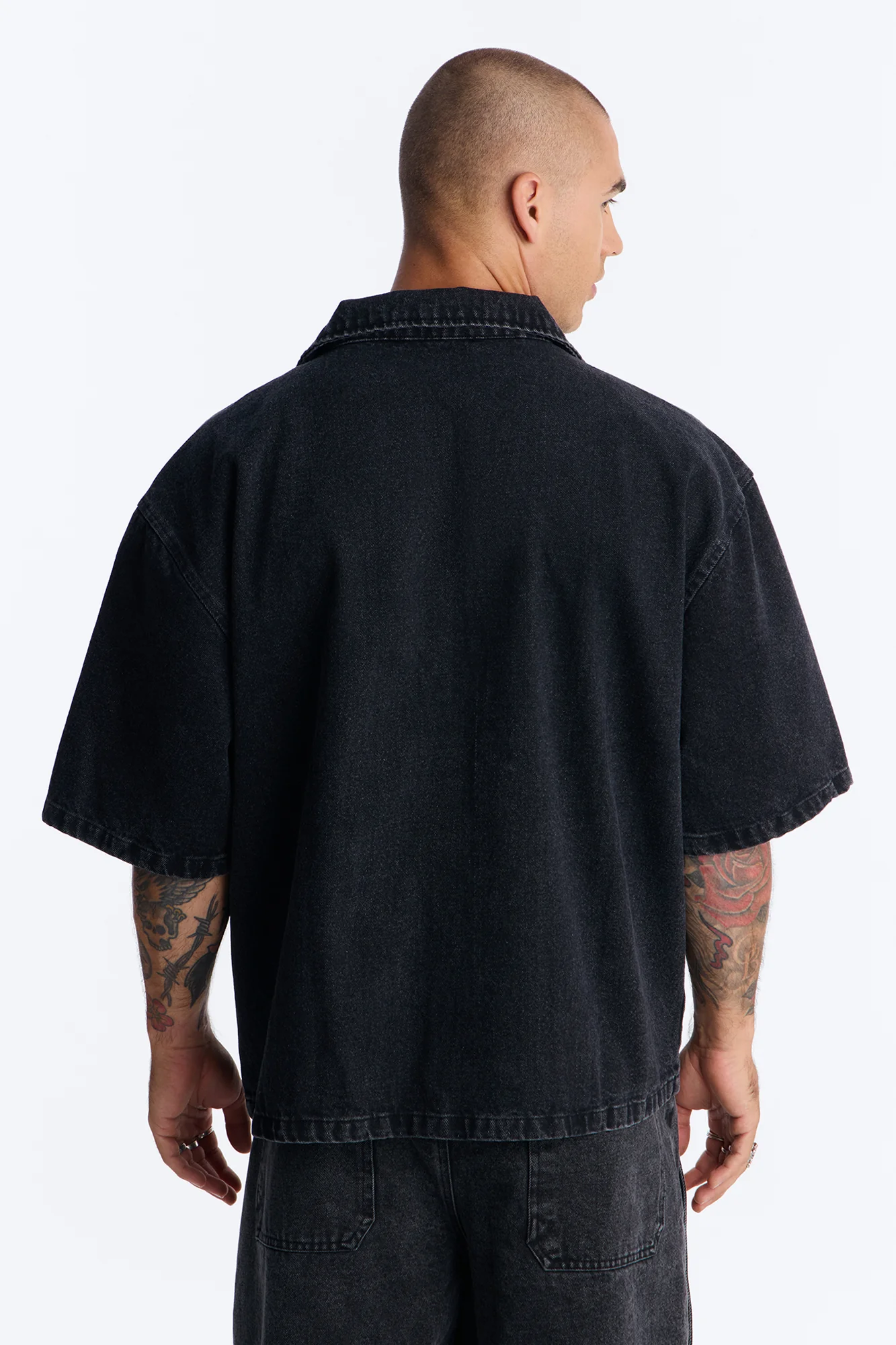 Boxy Utility Snap Panel Button Up Shirt - Black Wash - Image 4