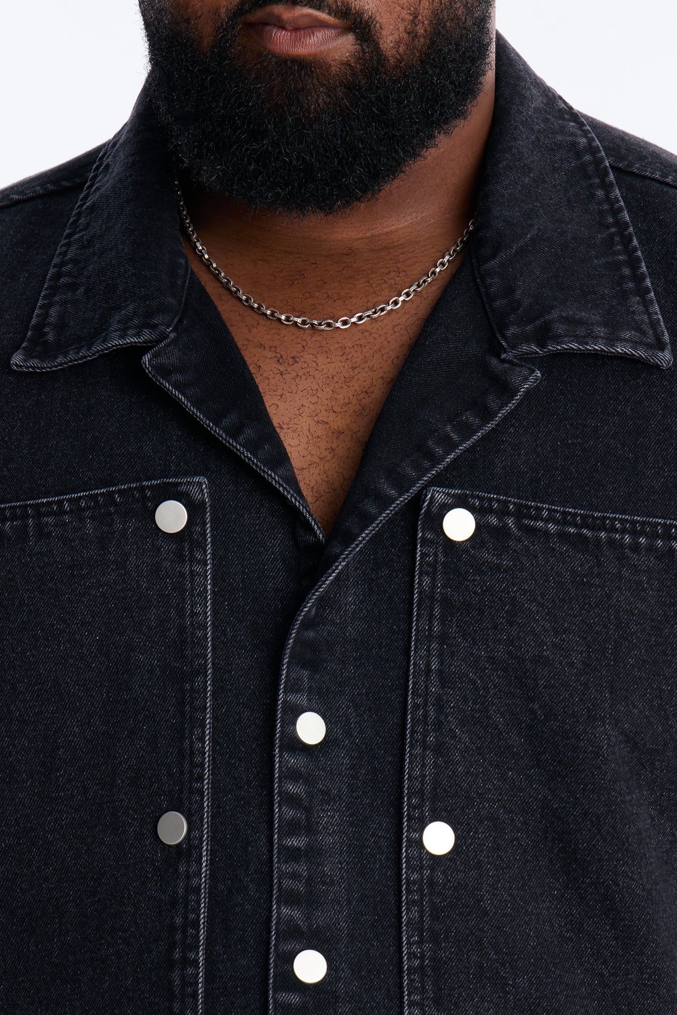 Boxy Utility Snap Panel Button Up Shirt - Black Wash - Image 7