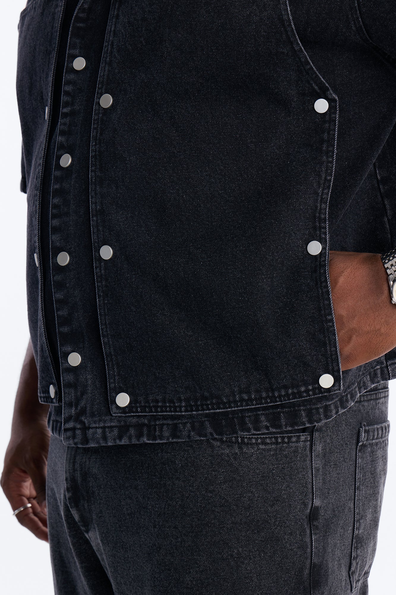 Boxy Utility Snap Panel Button Up Shirt - Black Wash - Image 8