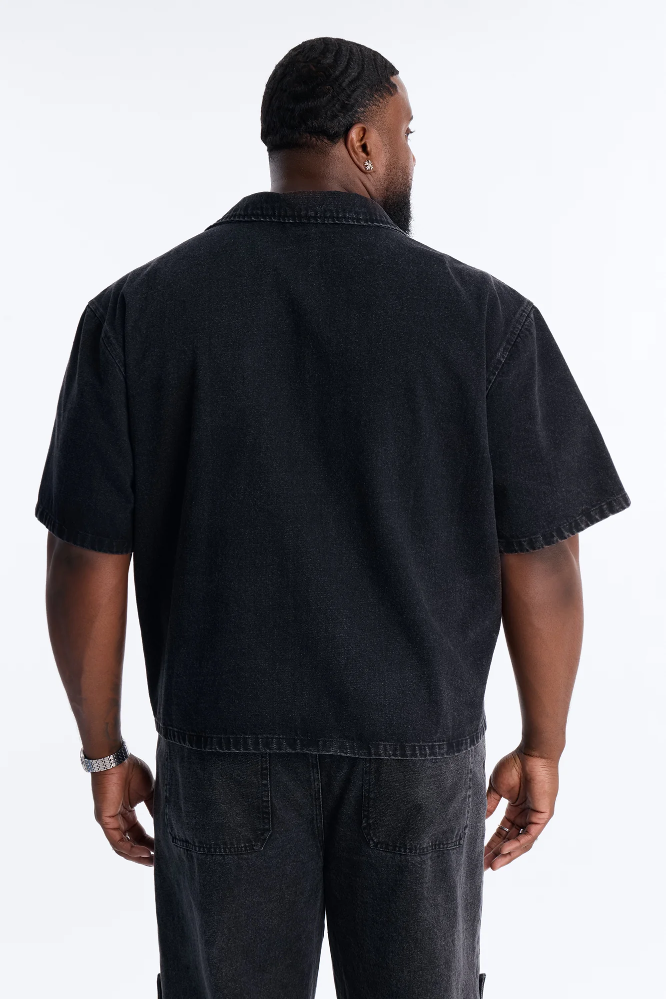 Boxy Utility Snap Panel Button Up Shirt - Black Wash - Image 9