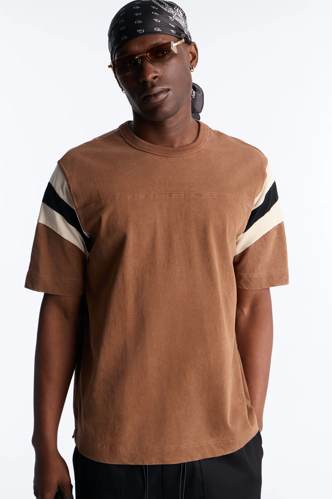 Boxy Varsity Stripe Tee - Brown/combo