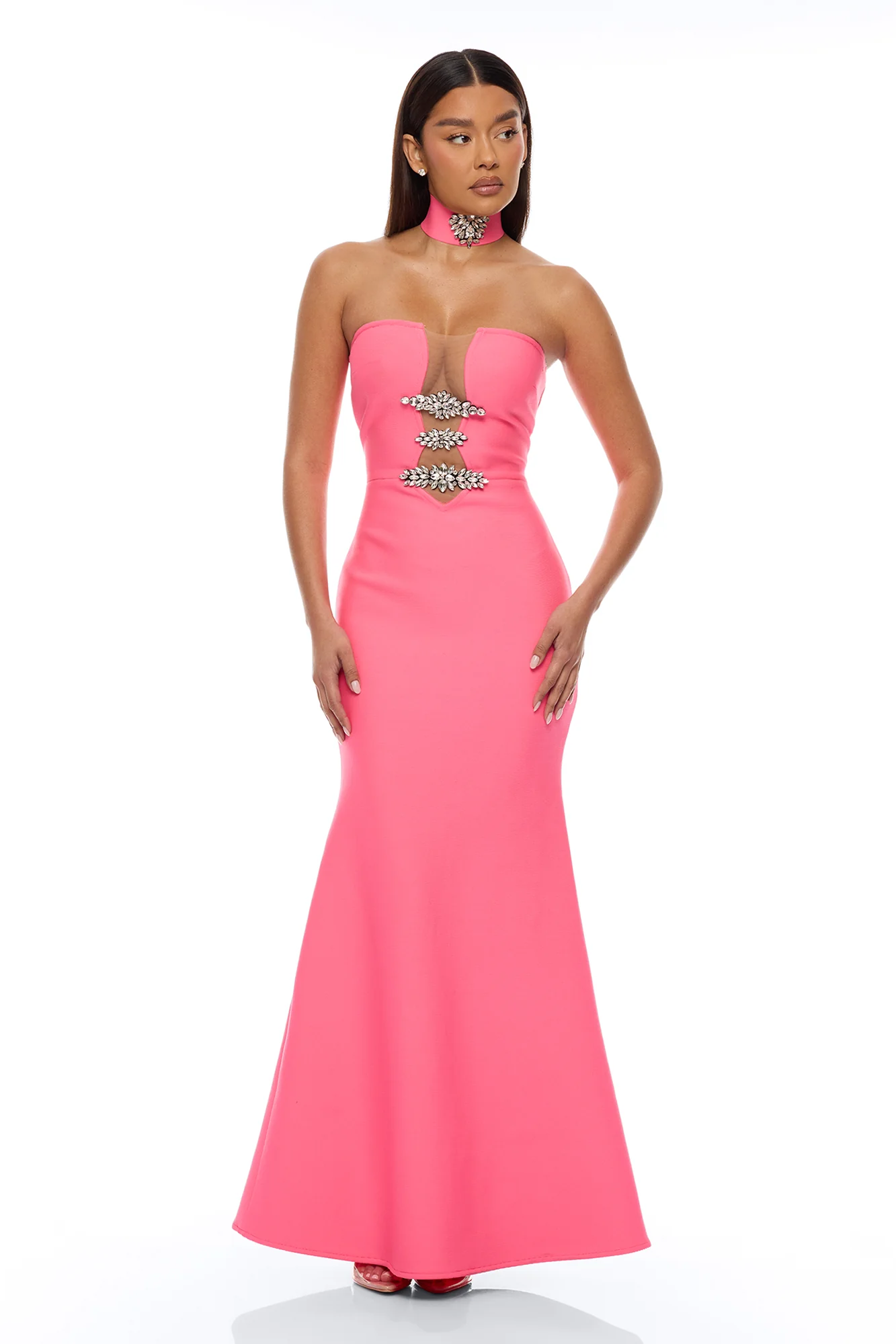 Brandi Choker Bandage Gown - Hot Pink