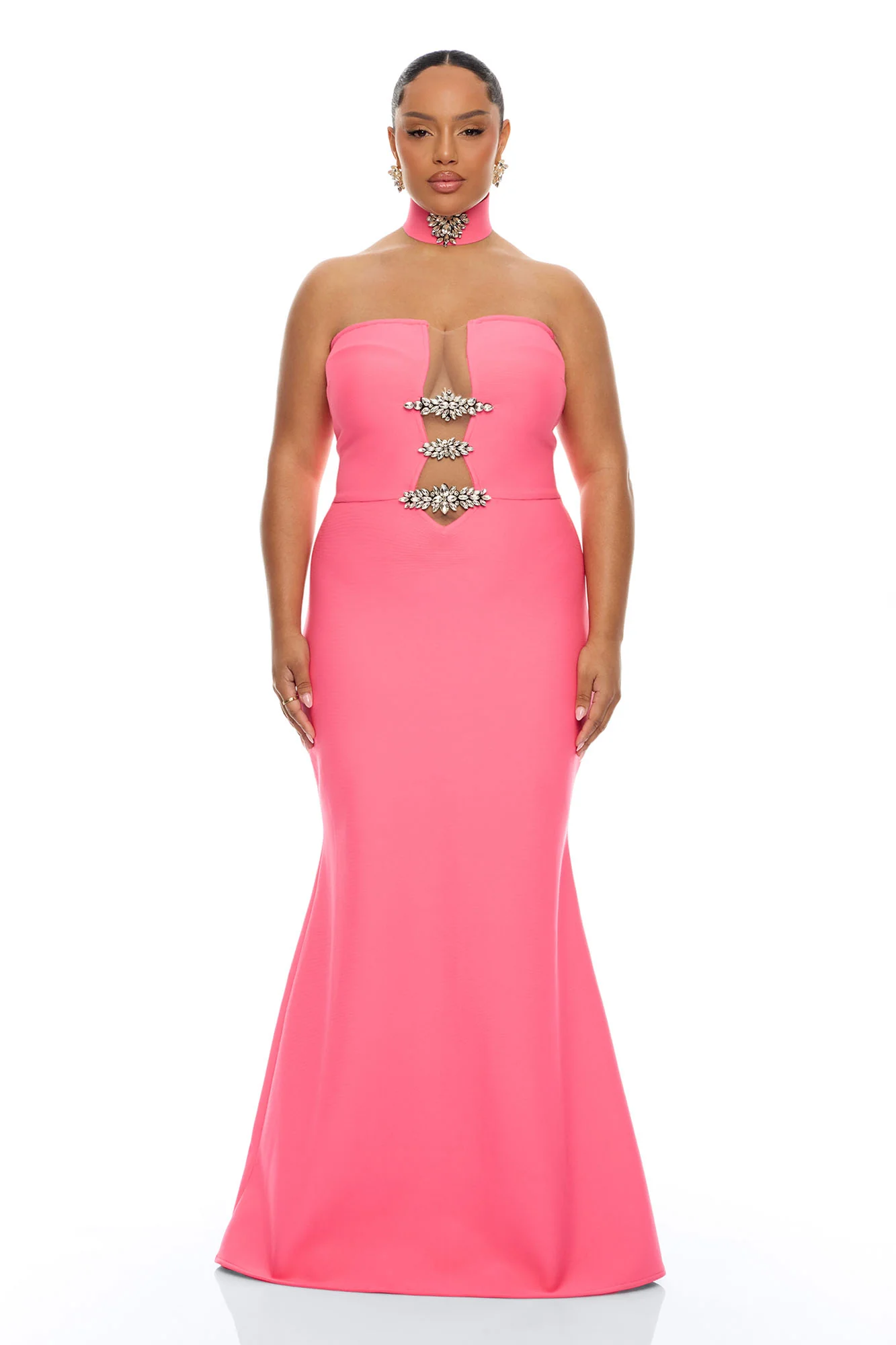 Brandi Choker Bandage Gown - Hot Pink - Image 6