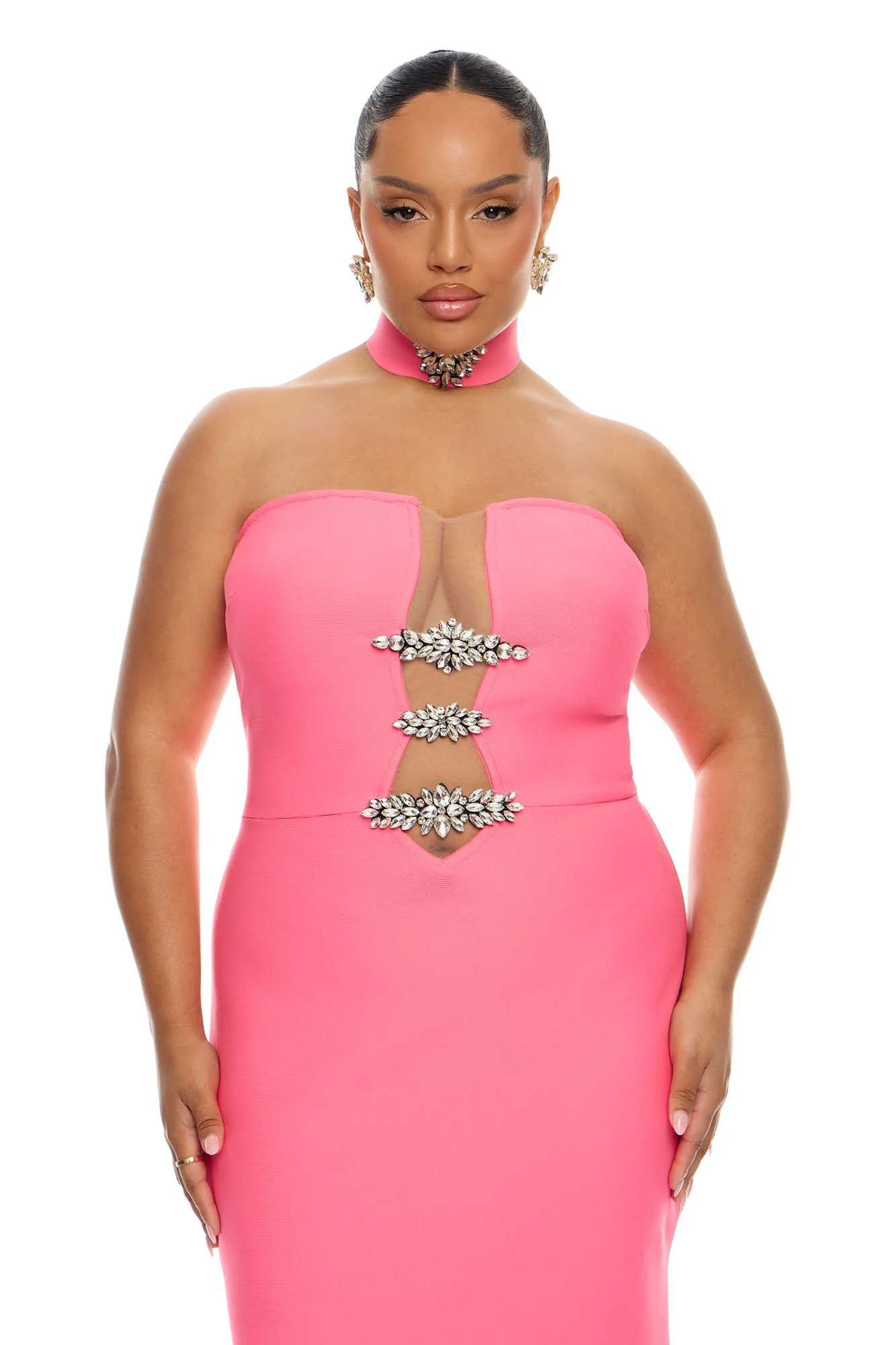 Brandi Choker Bandage Gown - Hot Pink - Image 7