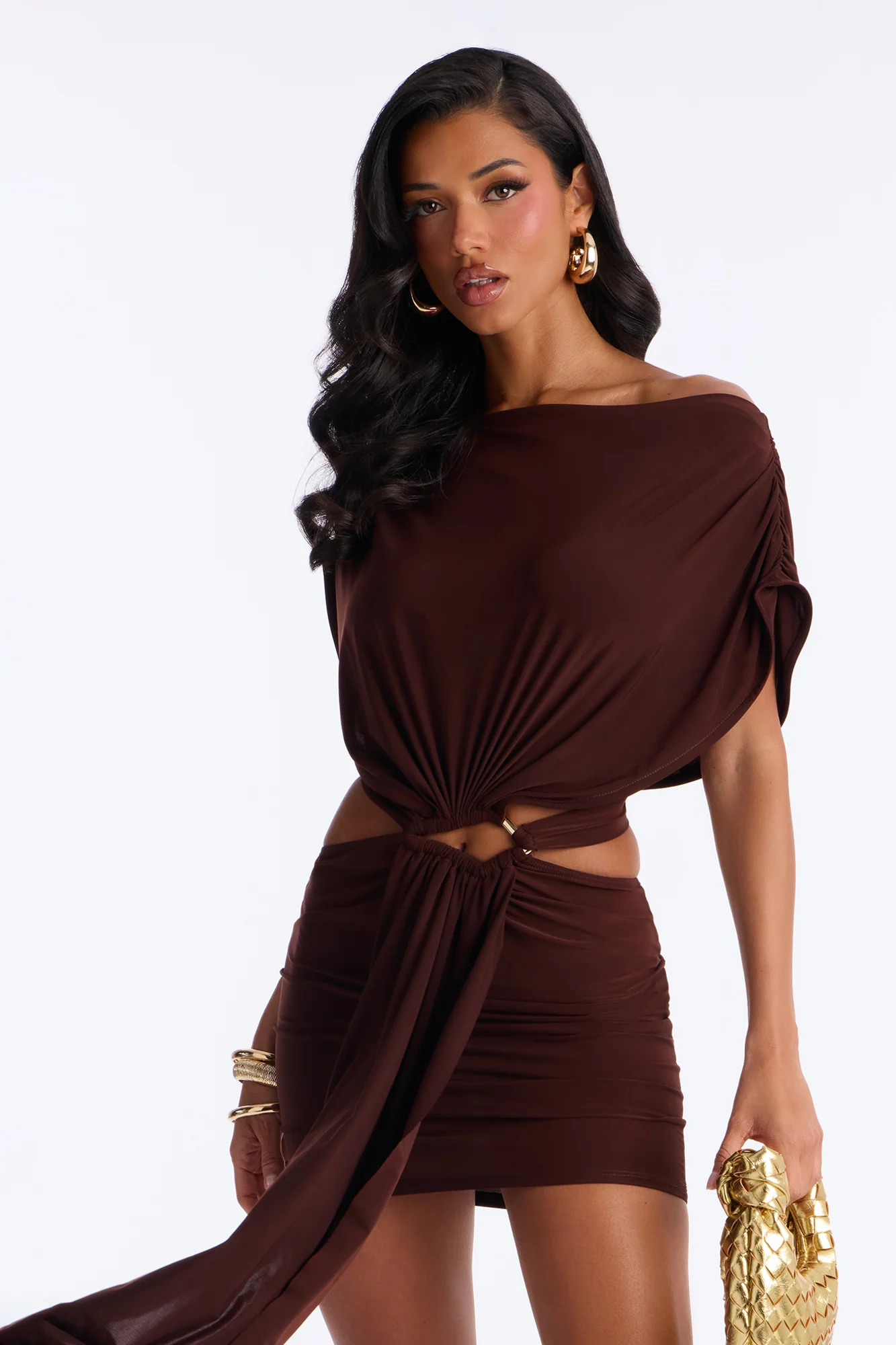 Brandi Cut Out Micro Mini Dress - Chocolate - Image 2