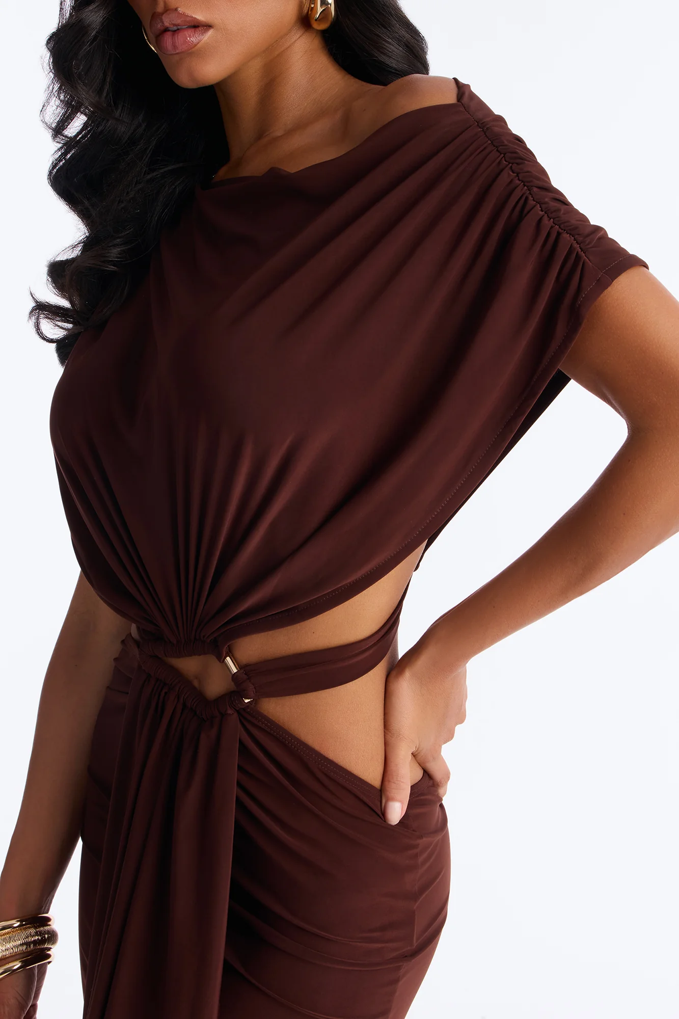 Brandi Cut Out Micro Mini Dress - Chocolate - Image 3