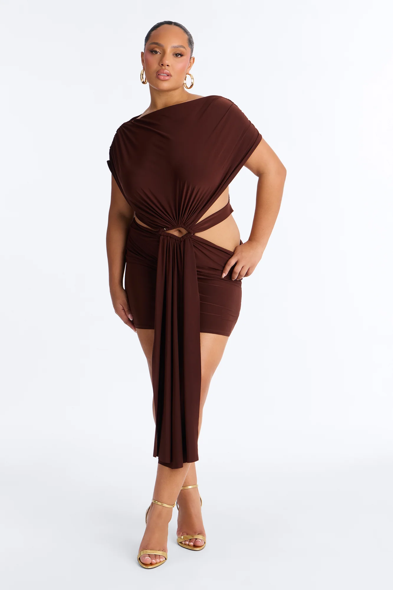 Brandi Cut Out Micro Mini Dress - Chocolate - Image 5