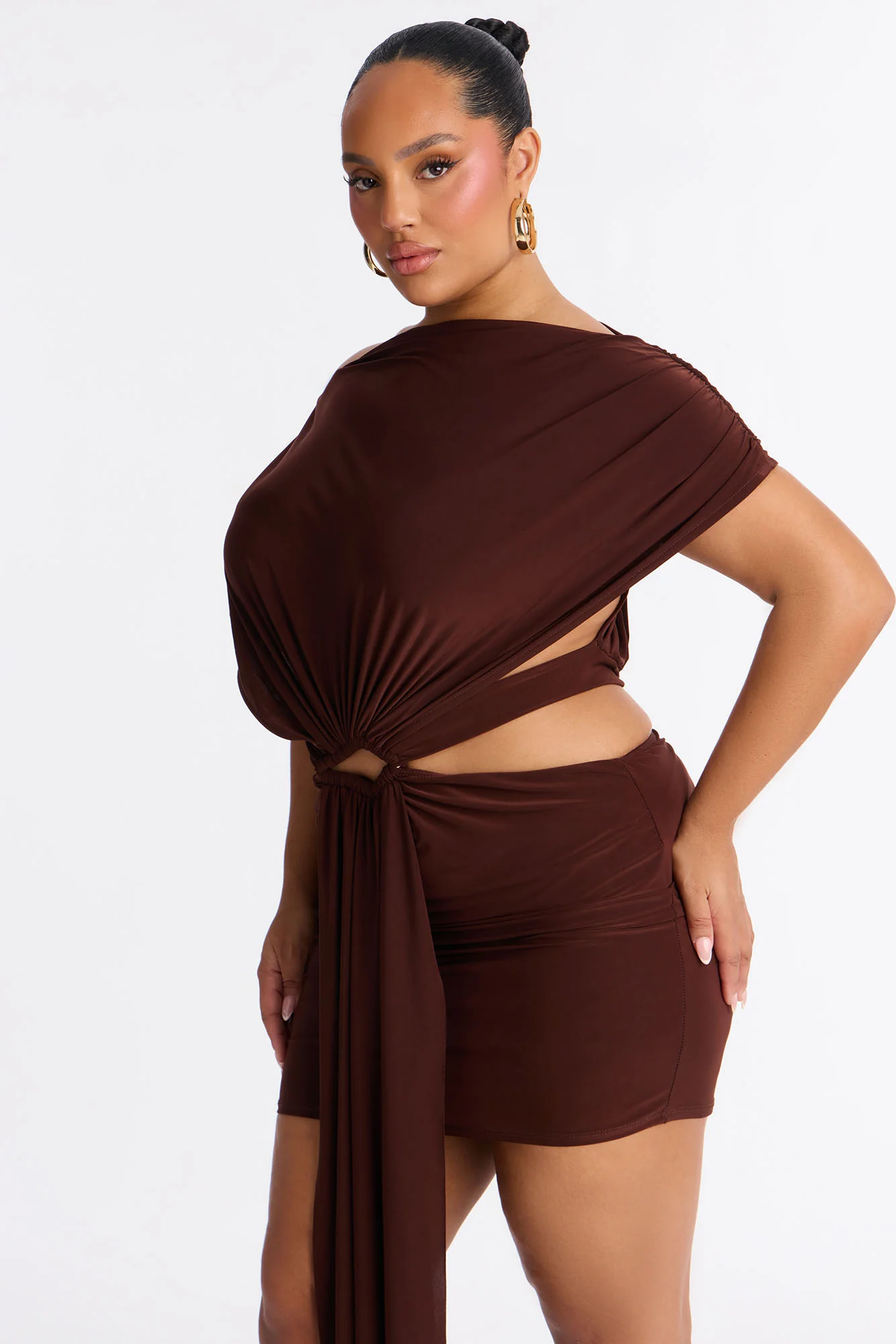 Brandi Cut Out Micro Mini Dress - Chocolate - Image 6