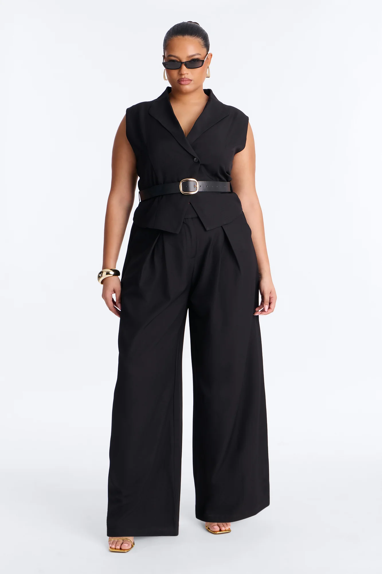 Brayson Belted Wide Leg Jumpsuit - Black - Image 4