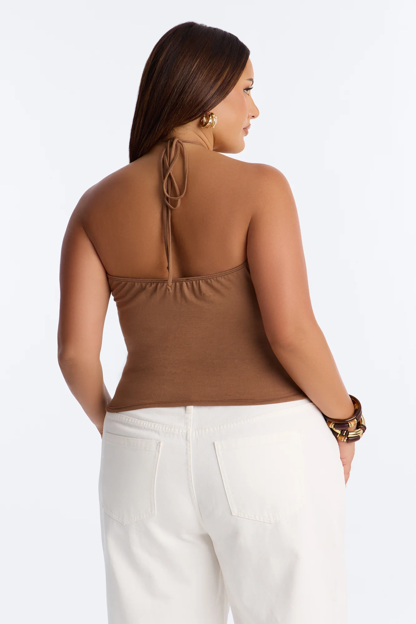 Brazillian Baddie Cowl Hardware Halter Top - Chocolate - Image 8
