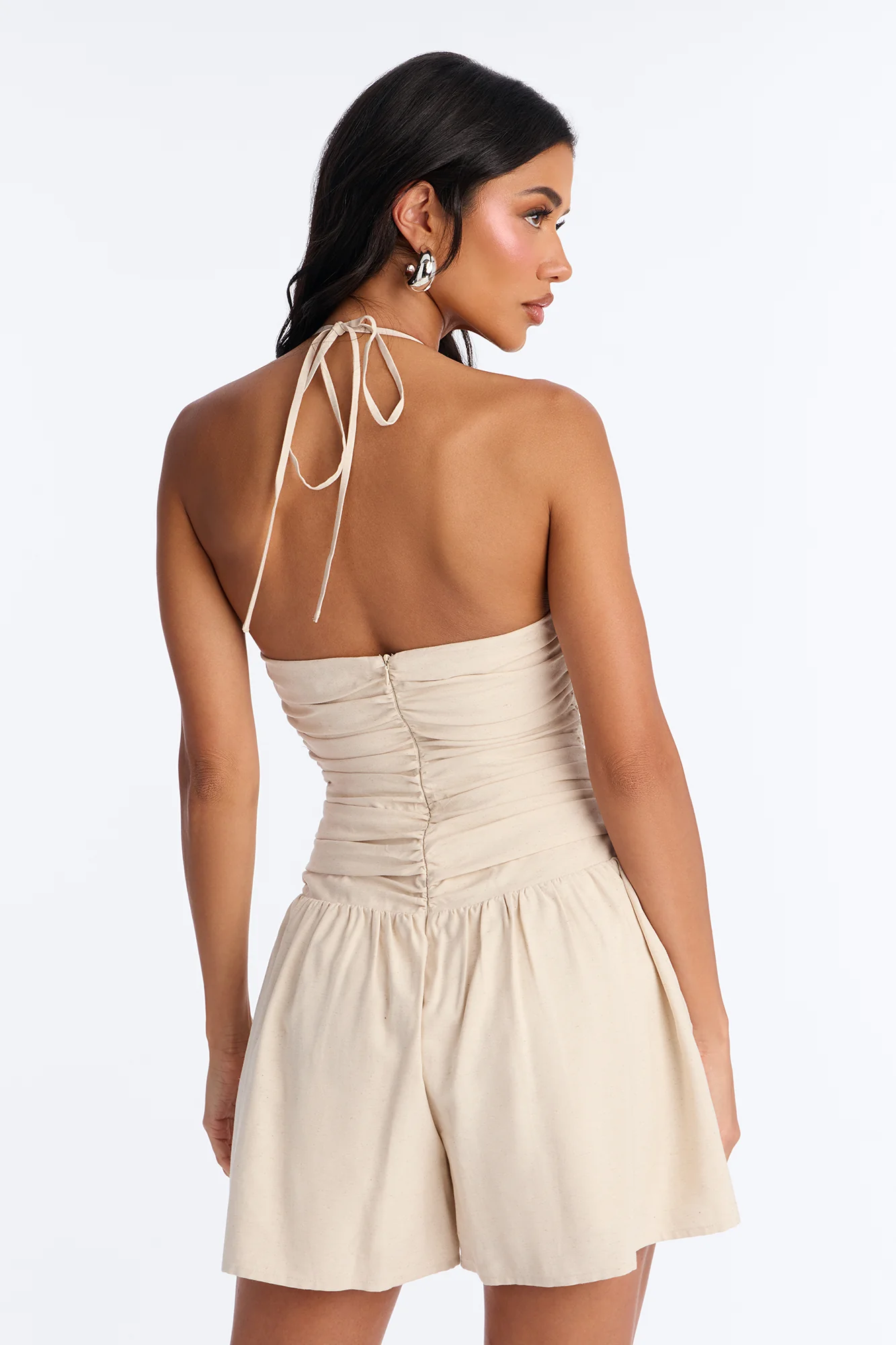 Brea Beaded Linen Romper - Natural - Image 4