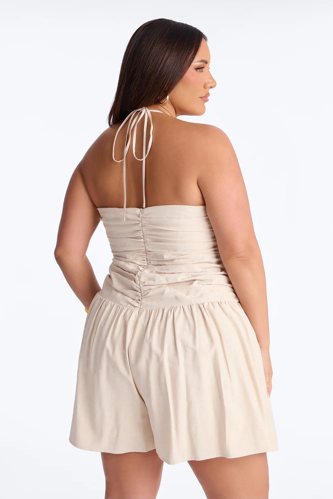 Brea Beaded Linen Romper - Natural - Image 8