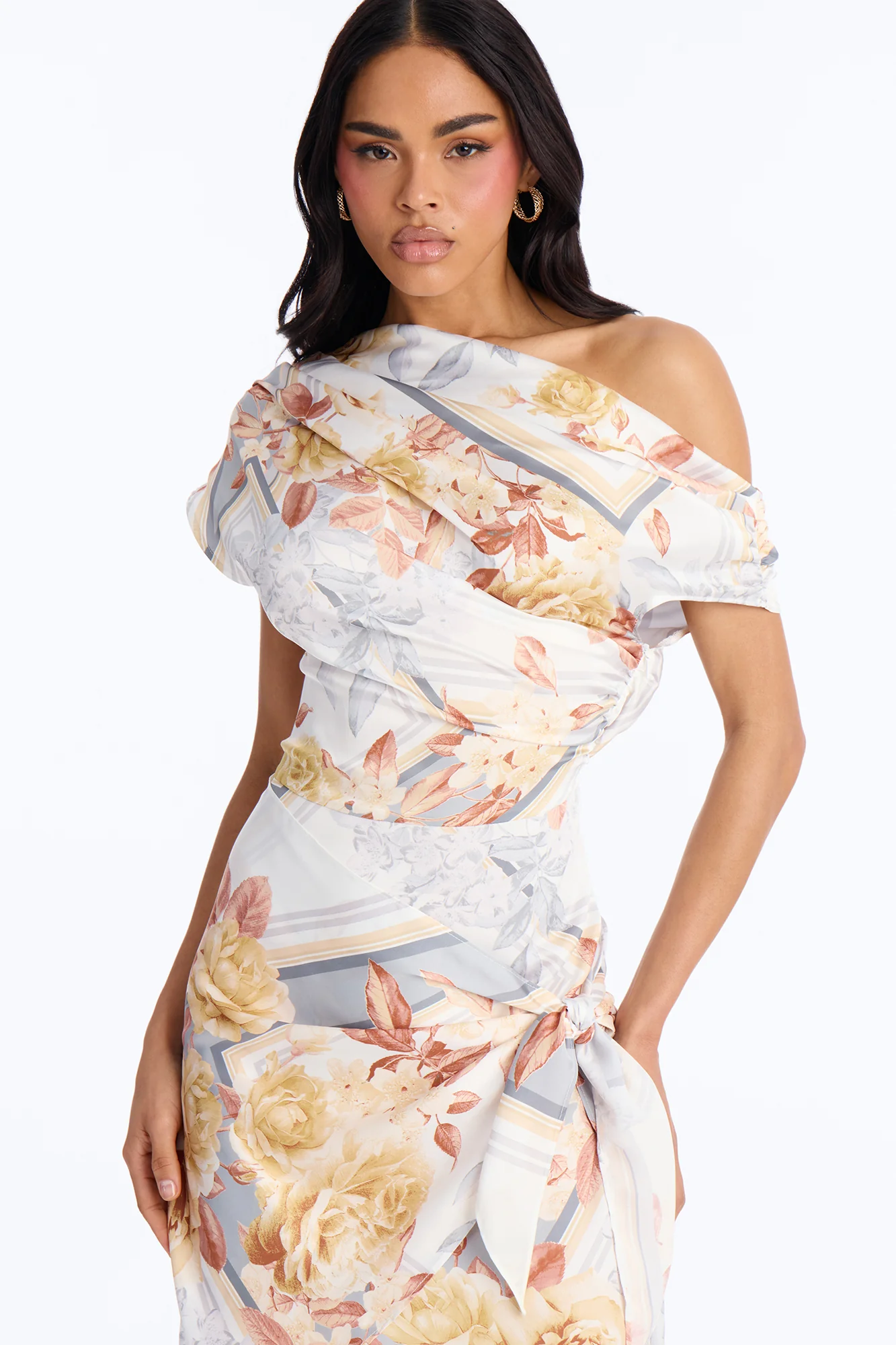 Brea Floral Satin Midi Dress - Blue/combo - Image 2