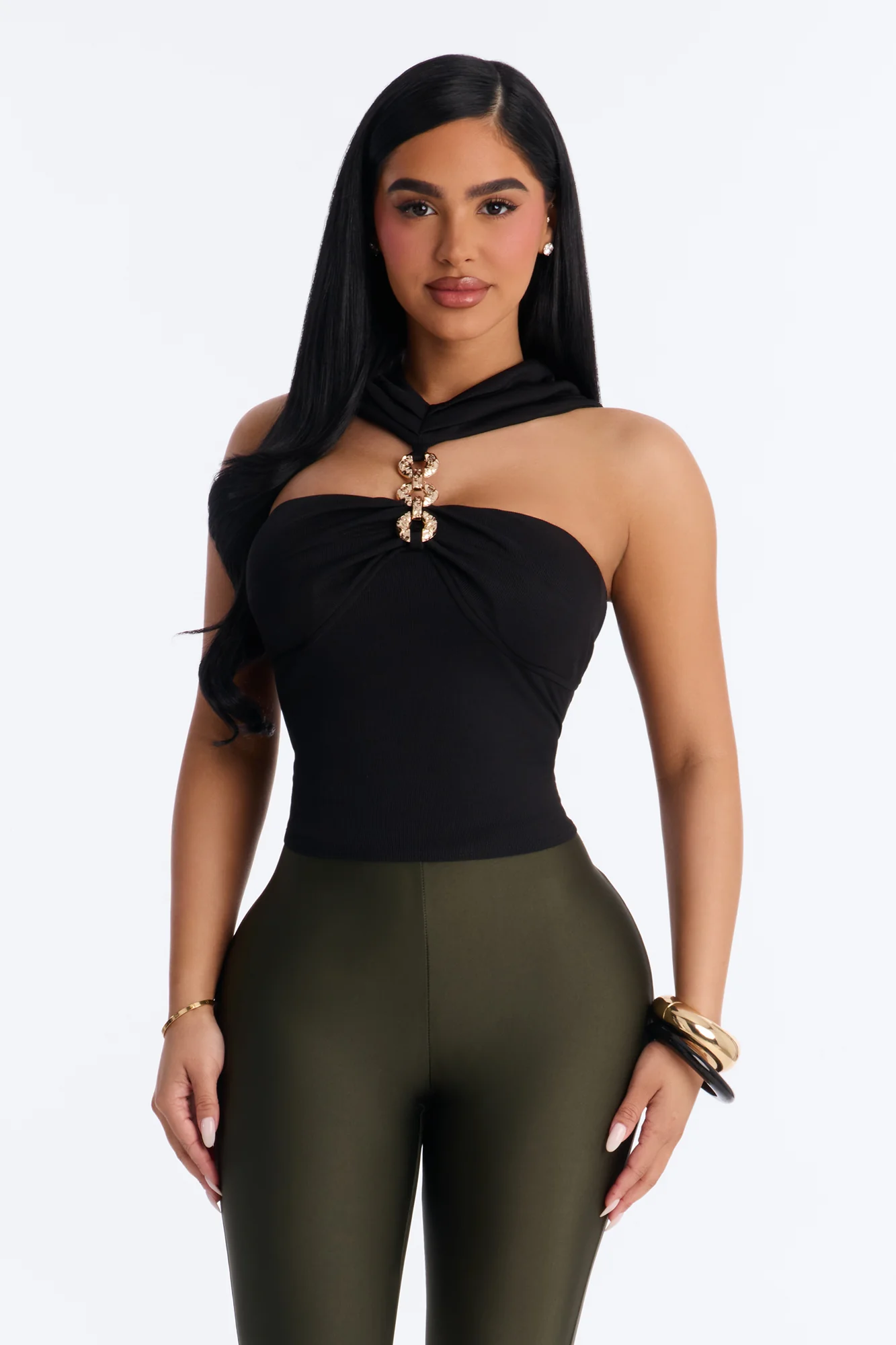 Break the Chain Ruched Sleeveless Top - Black