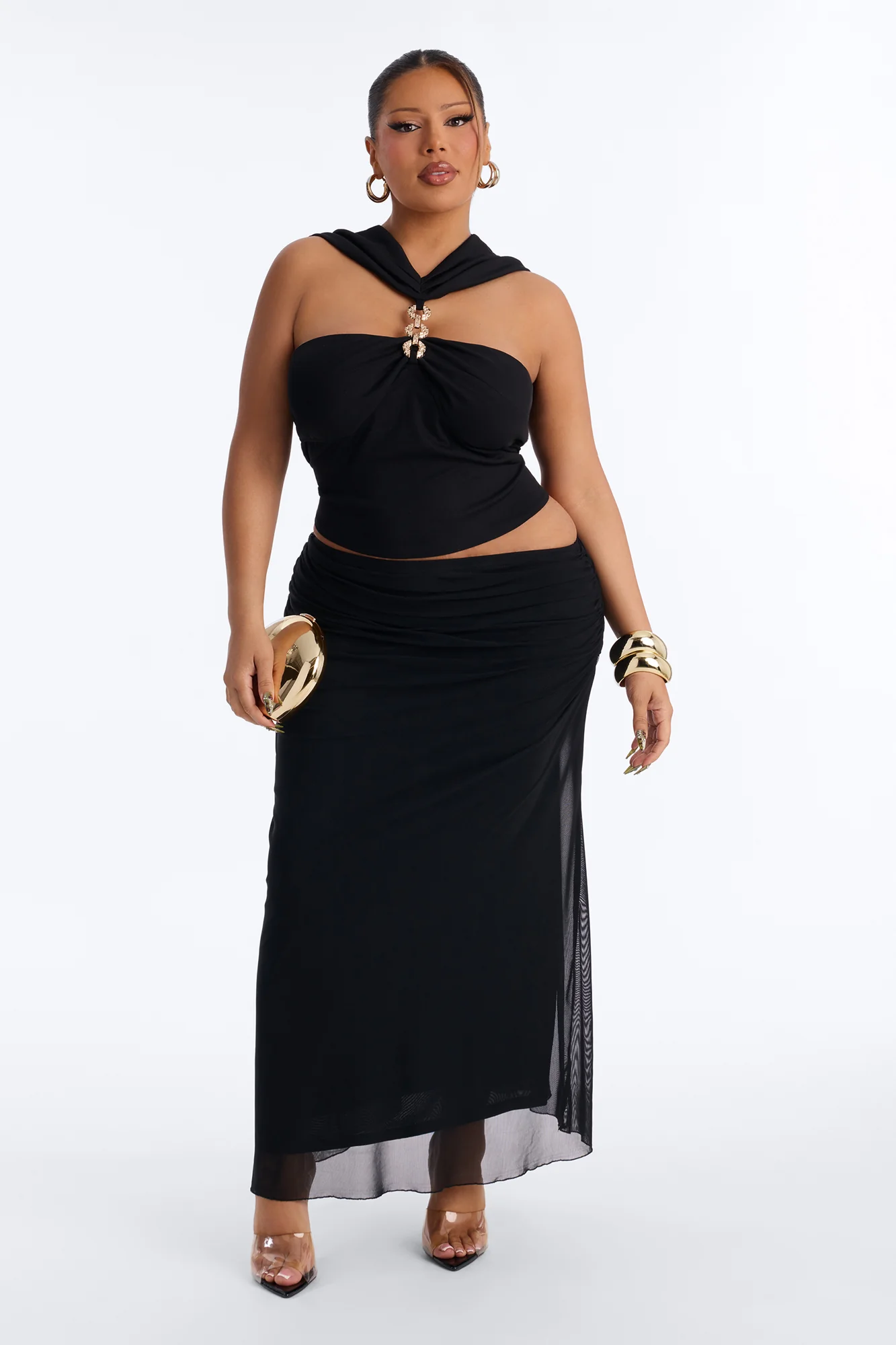 Break the Chain Ruched Sleeveless Top - Black - Image 5