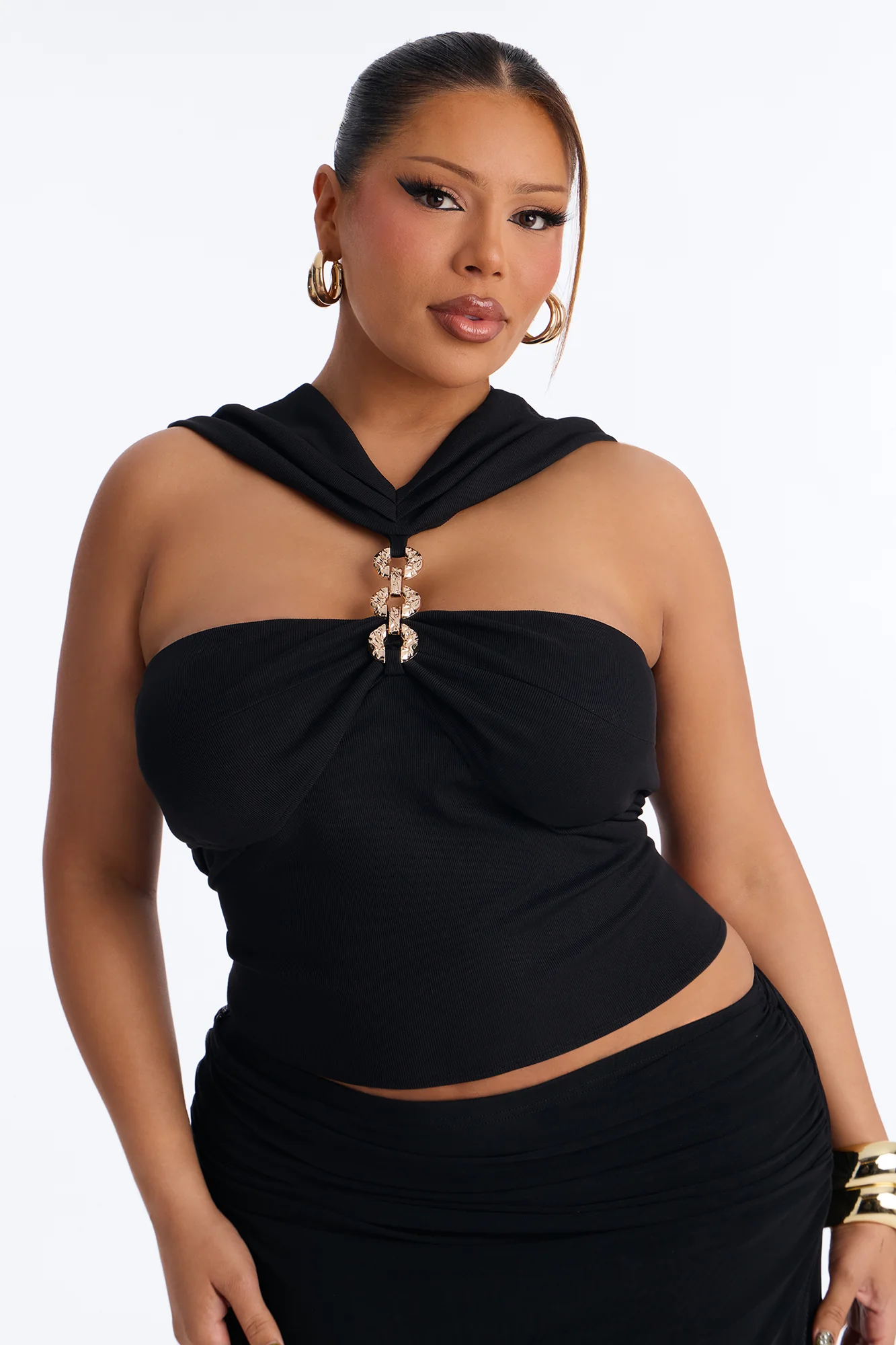 Break the Chain Ruched Sleeveless Top - Black - Image 6