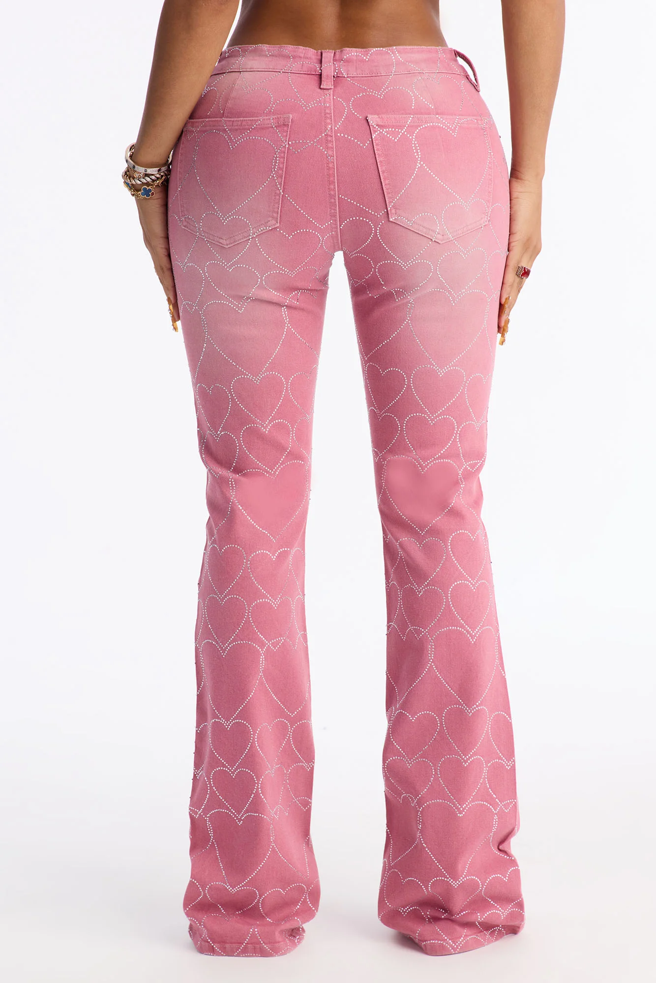 Breaking My Heart Low Rise Embellished Jeans - Rose - Image 4